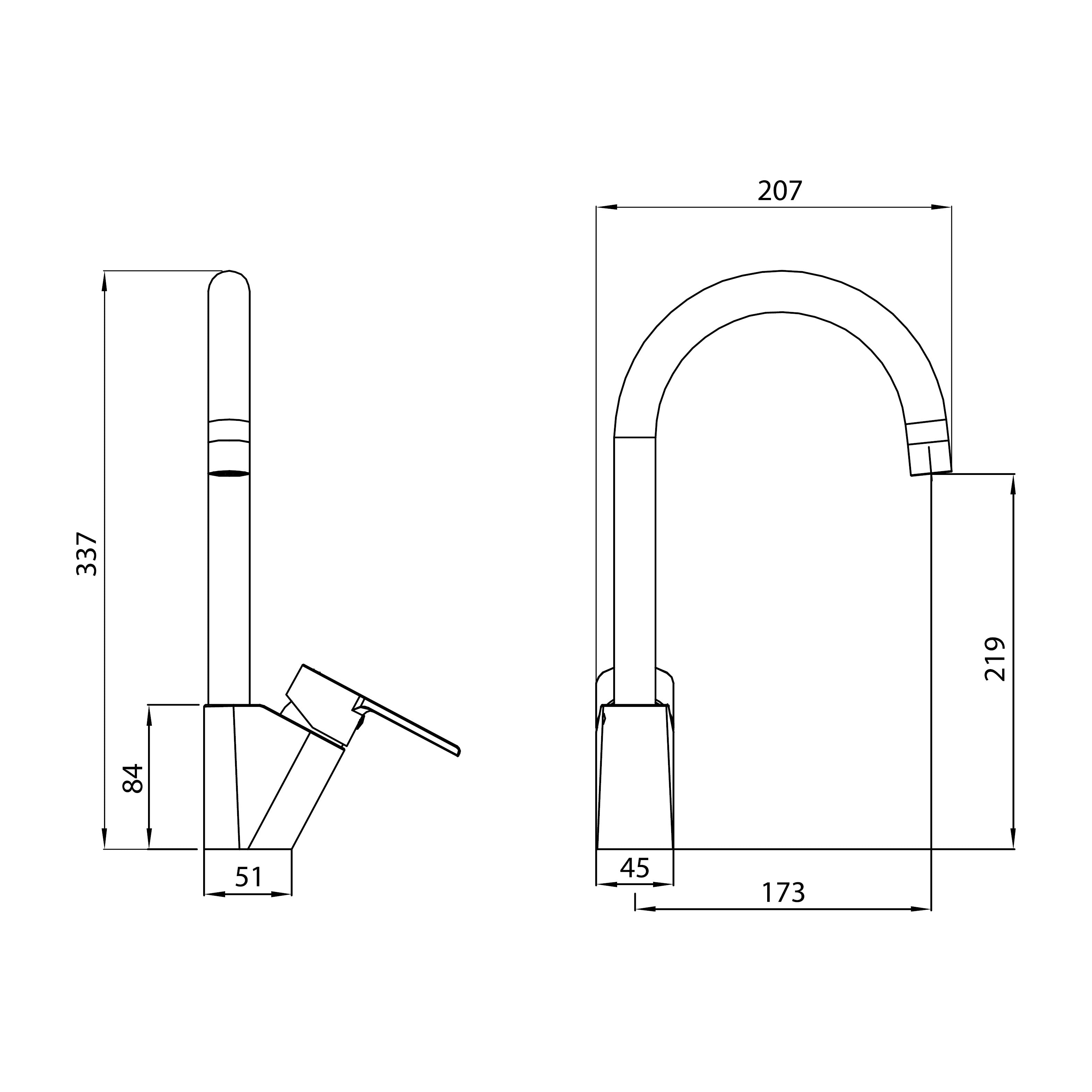 Kvadro Arc grifo monomando para cocina 35 mm