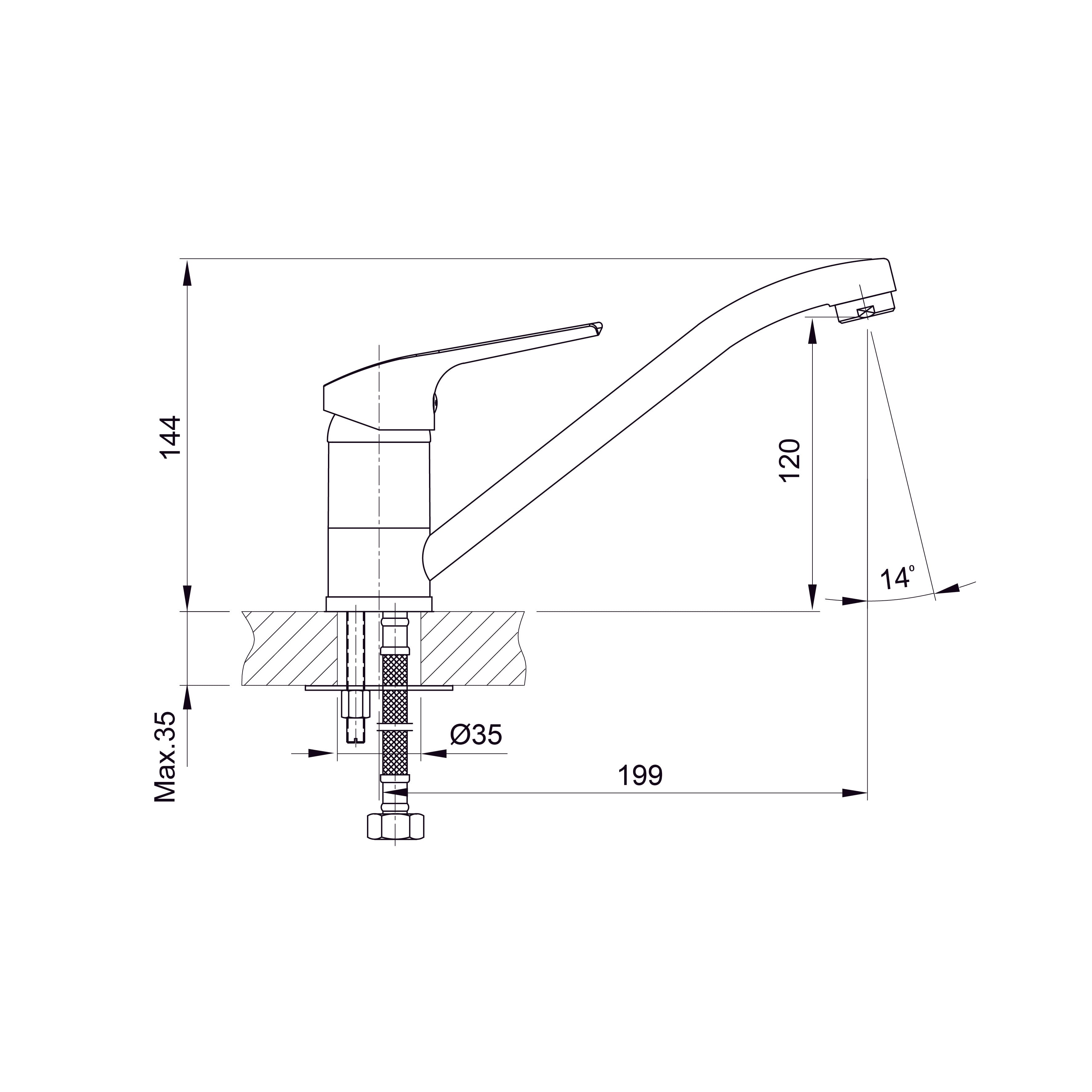 Twist grifo monomando para cocina de 35 mm