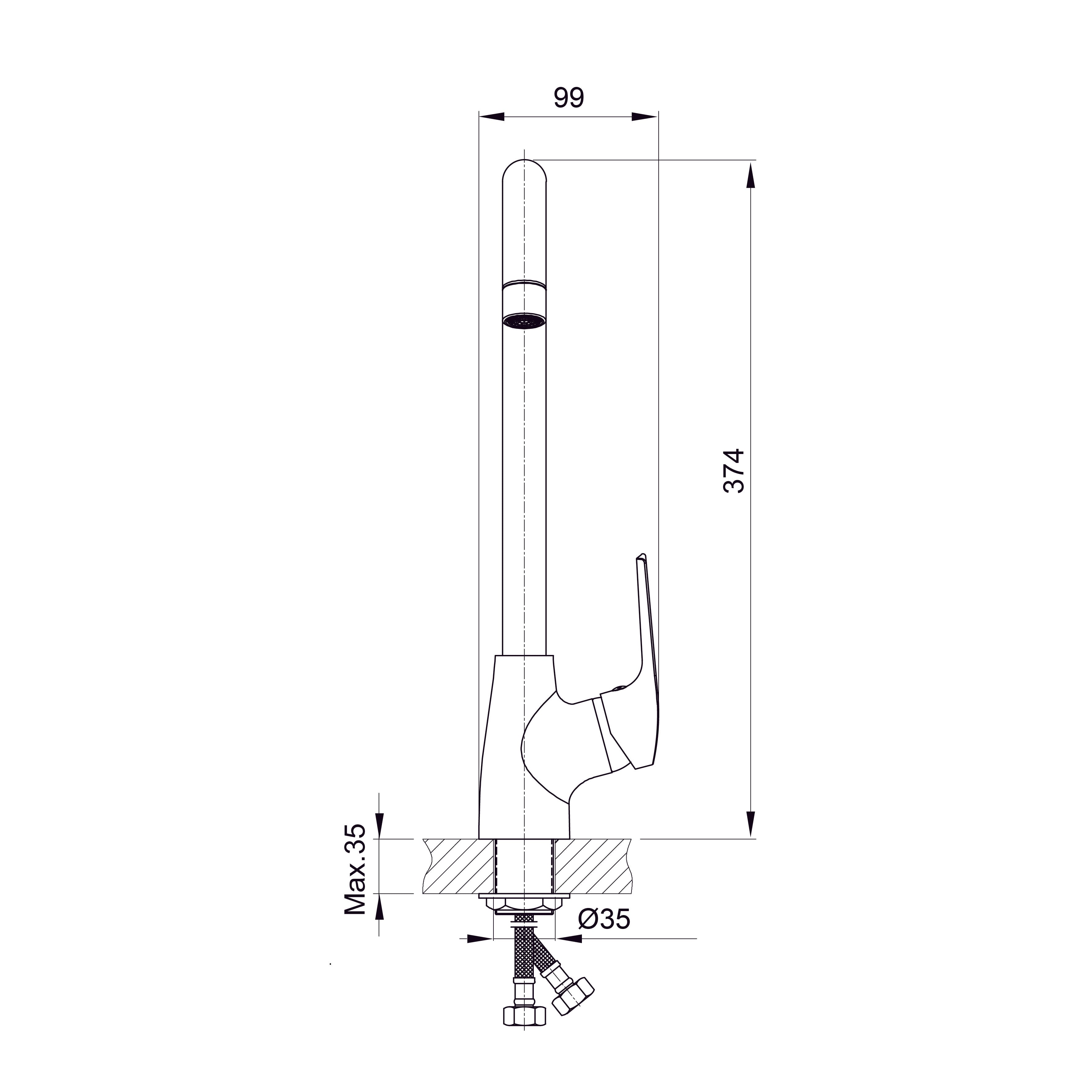 Twist змішувач одноважільний для кухні 35 мм