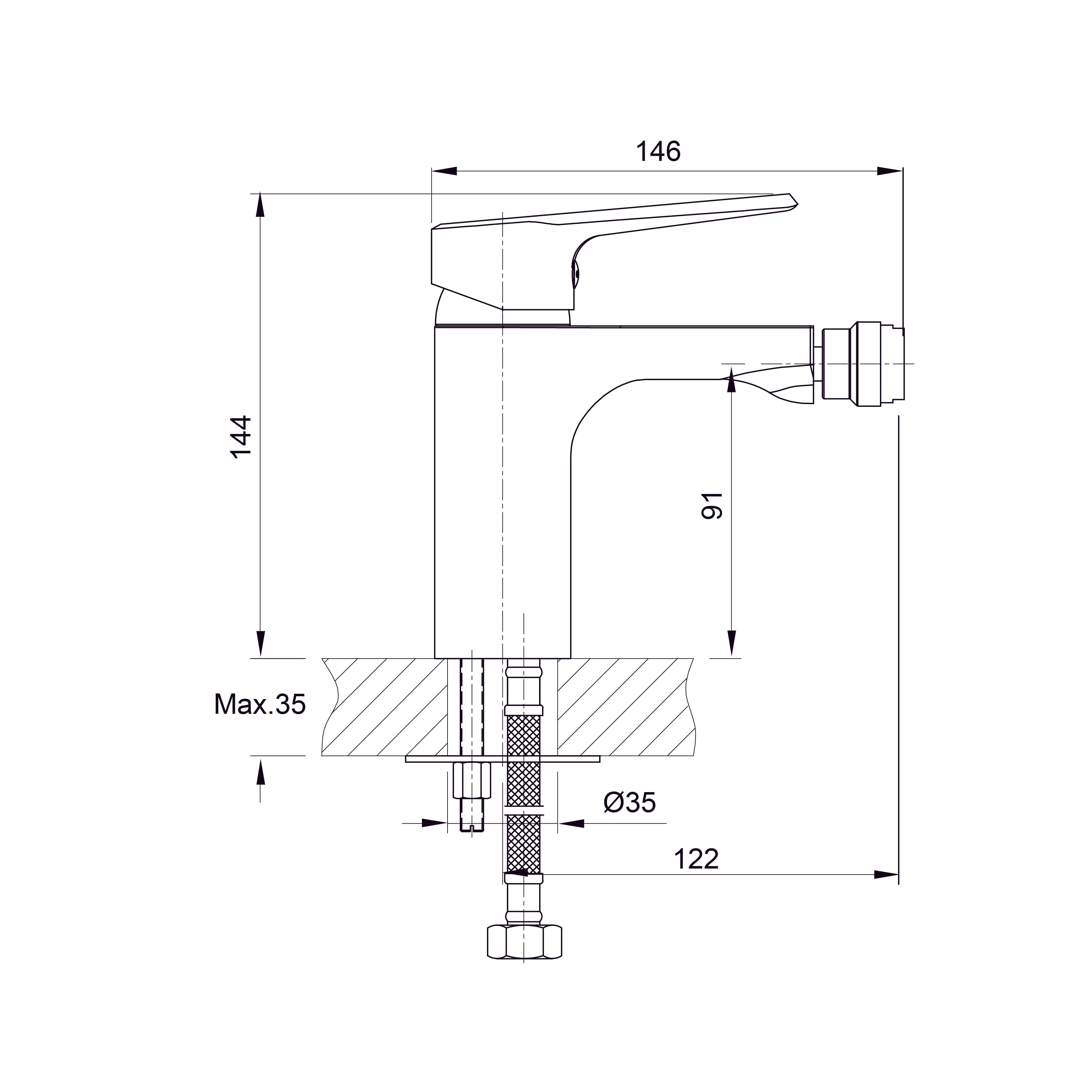 EDGE змішувач одноважільний для біде 35 мм
