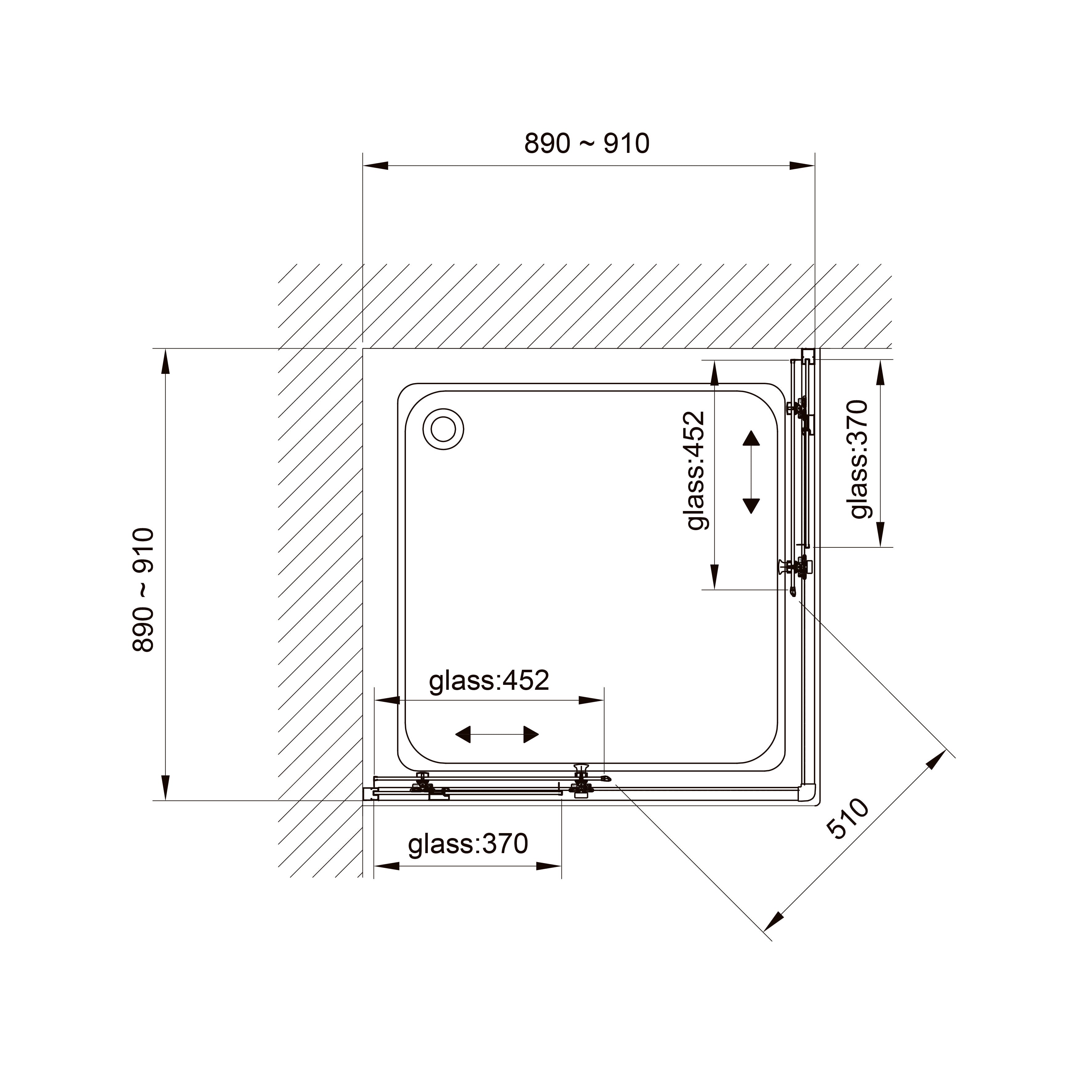 G90SCB Grace square shower enclosure, black, 900x900x1900mm, clear glass