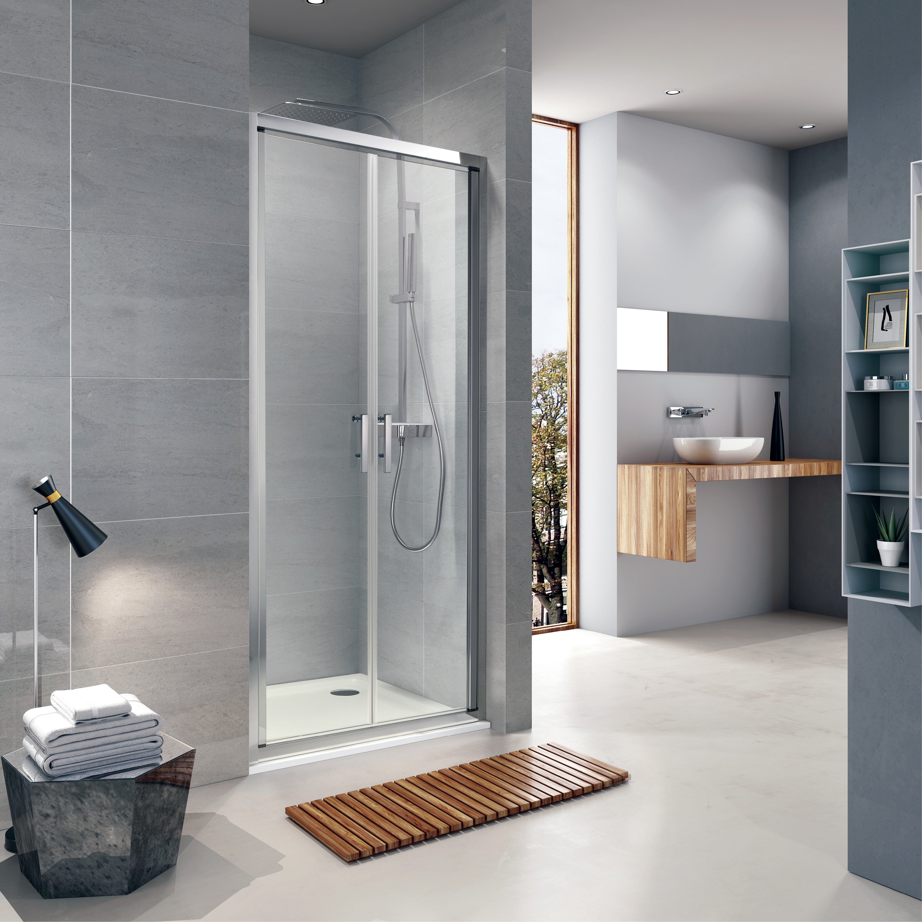 ND90C Drzwi prysznicowe NEON dwuelementowe 900x1900 mm szkło clear