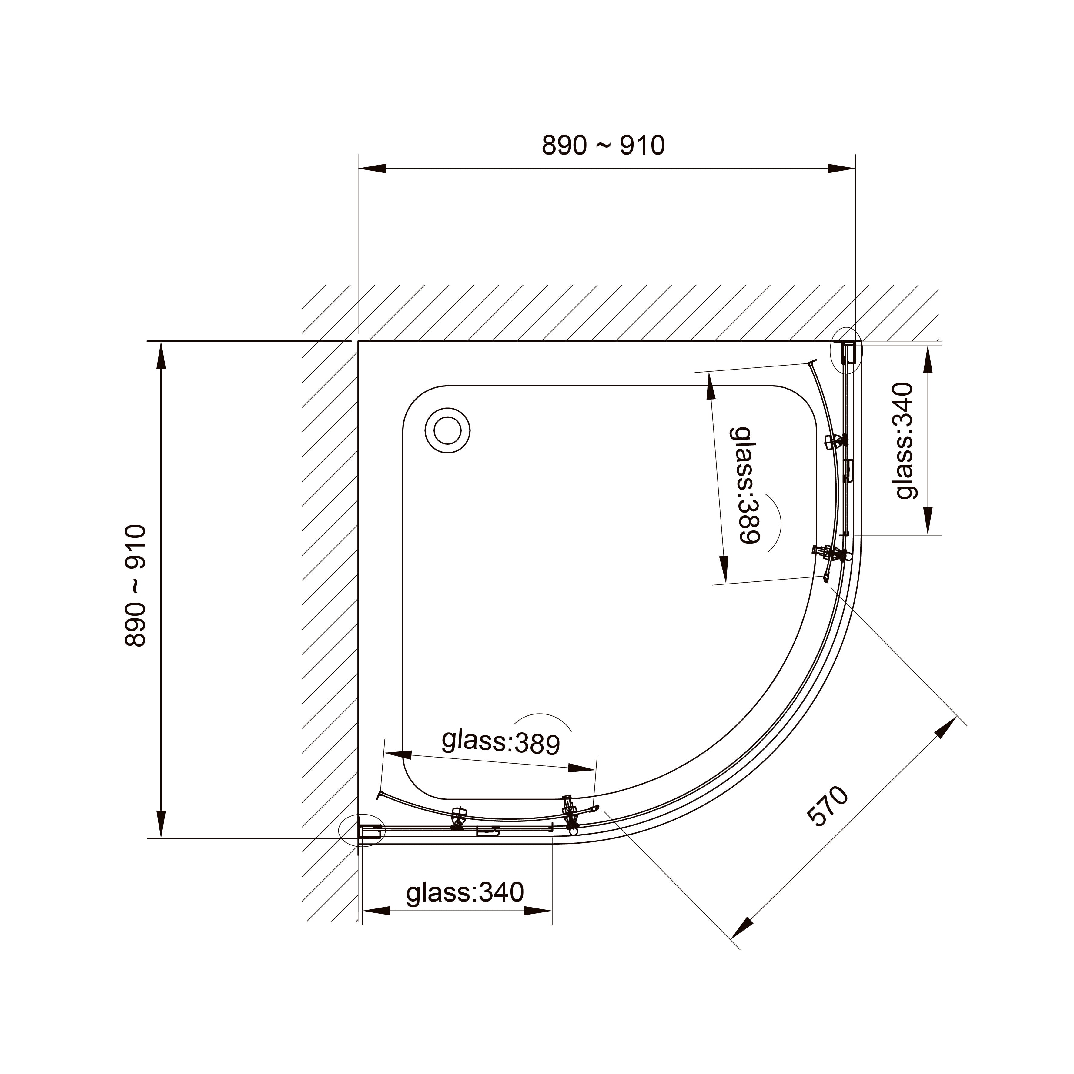 S90RC Cabina de ducha Style semicircular 900x900x1900 mm cristal clear