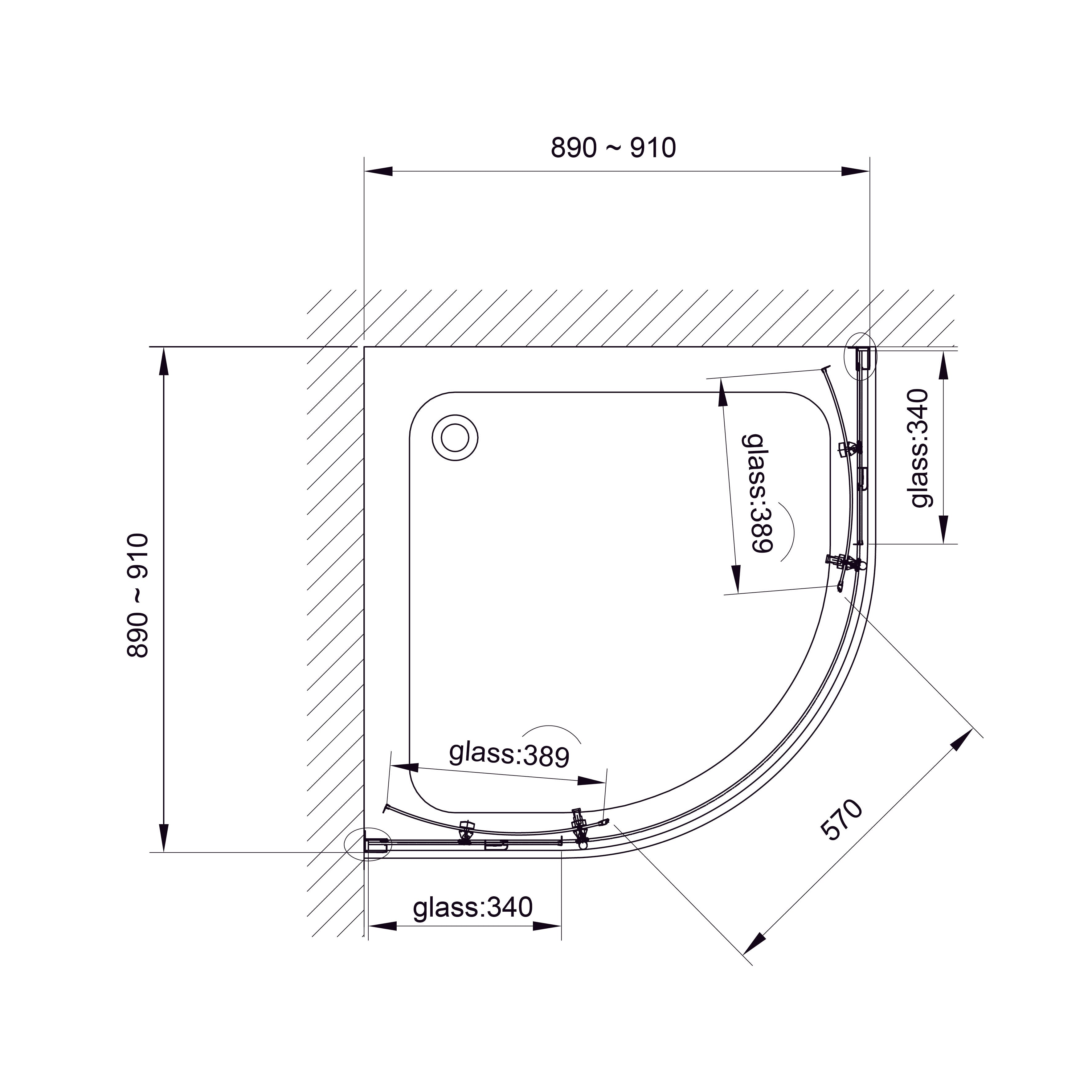 S90RC Душова кабіна STYLE напівкругла 900x900x1900 мм скло прозоре