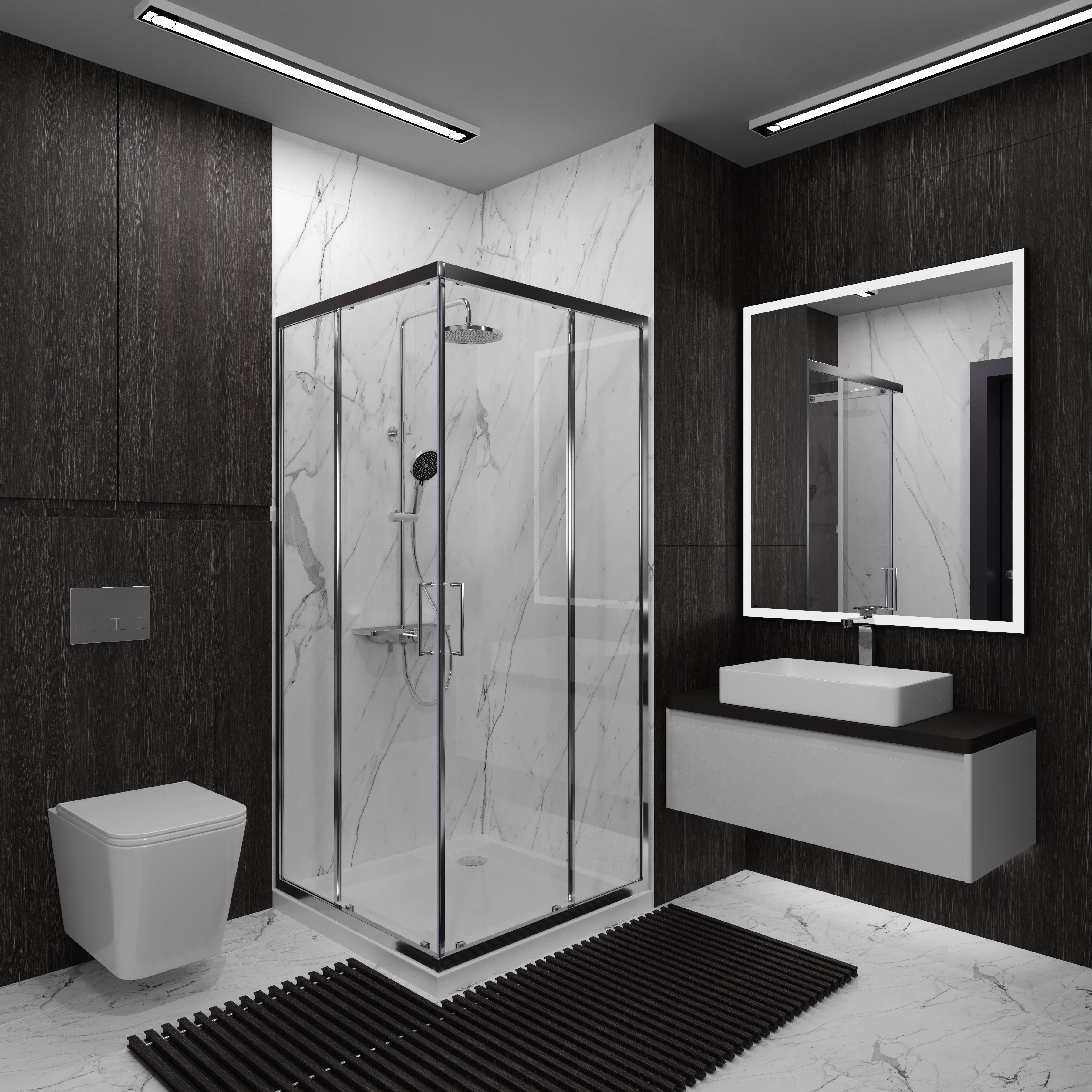 S90SC Style square shower enclosure 900x900x1900 mm, clear glass