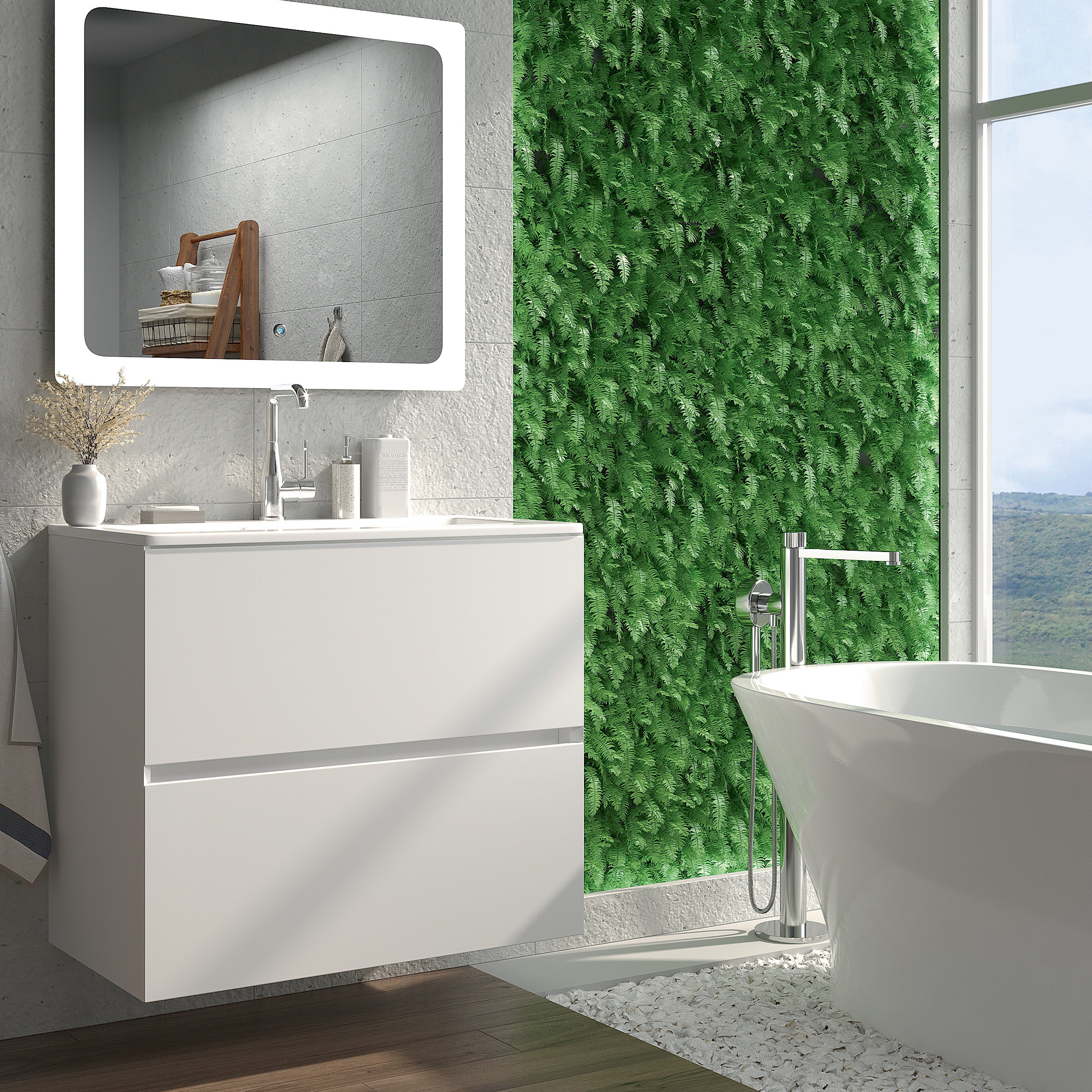 Neon Cube 700 mueble consola (blanco) con lavabo GLR 70