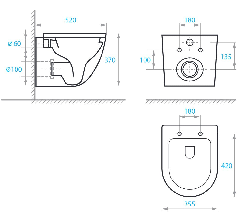 Round inodoro suspendido con asiento Soft-close