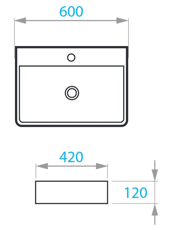 Kvadro countertop washbasin 600x420 mm