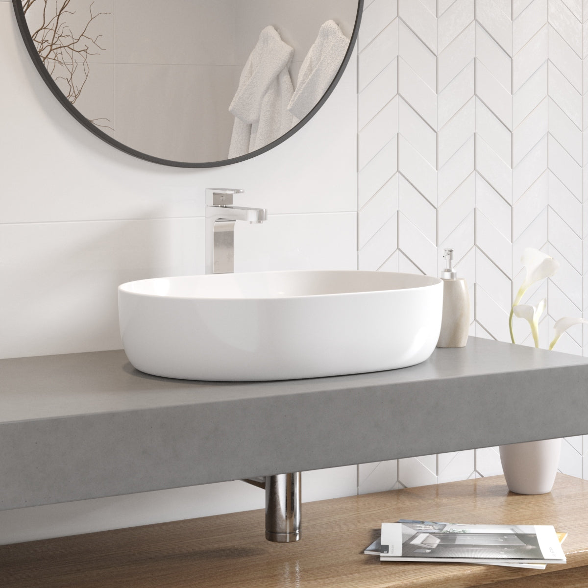 Round countertop washbasin 600x415 mm