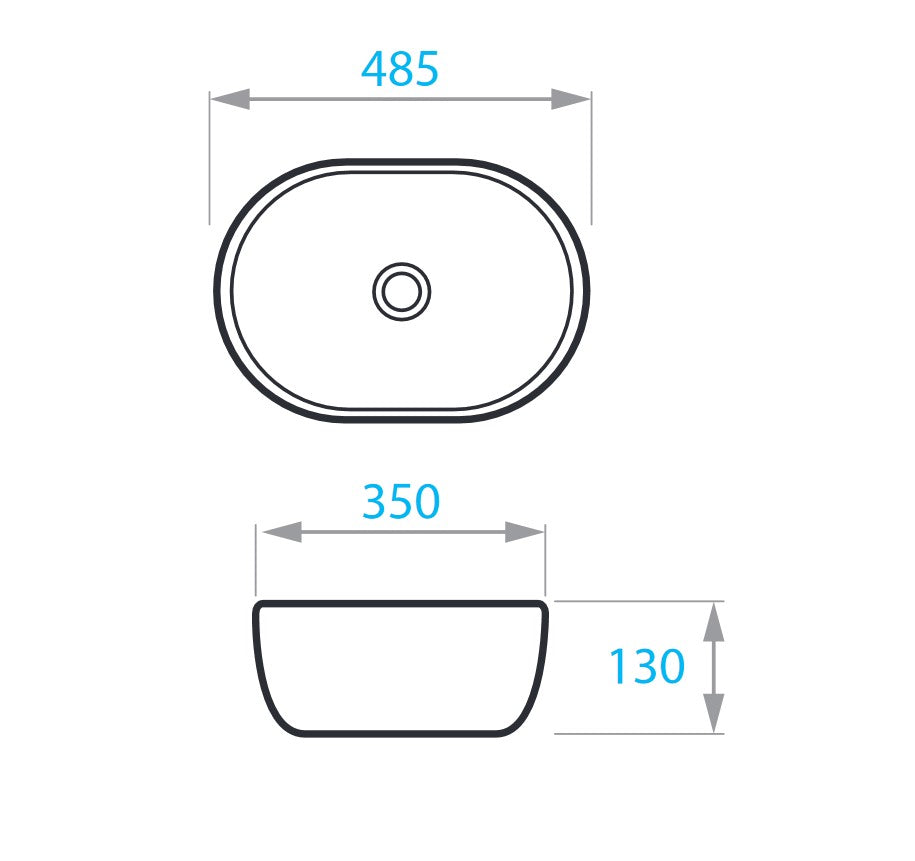 Round countertop washbasin 485x350 mm