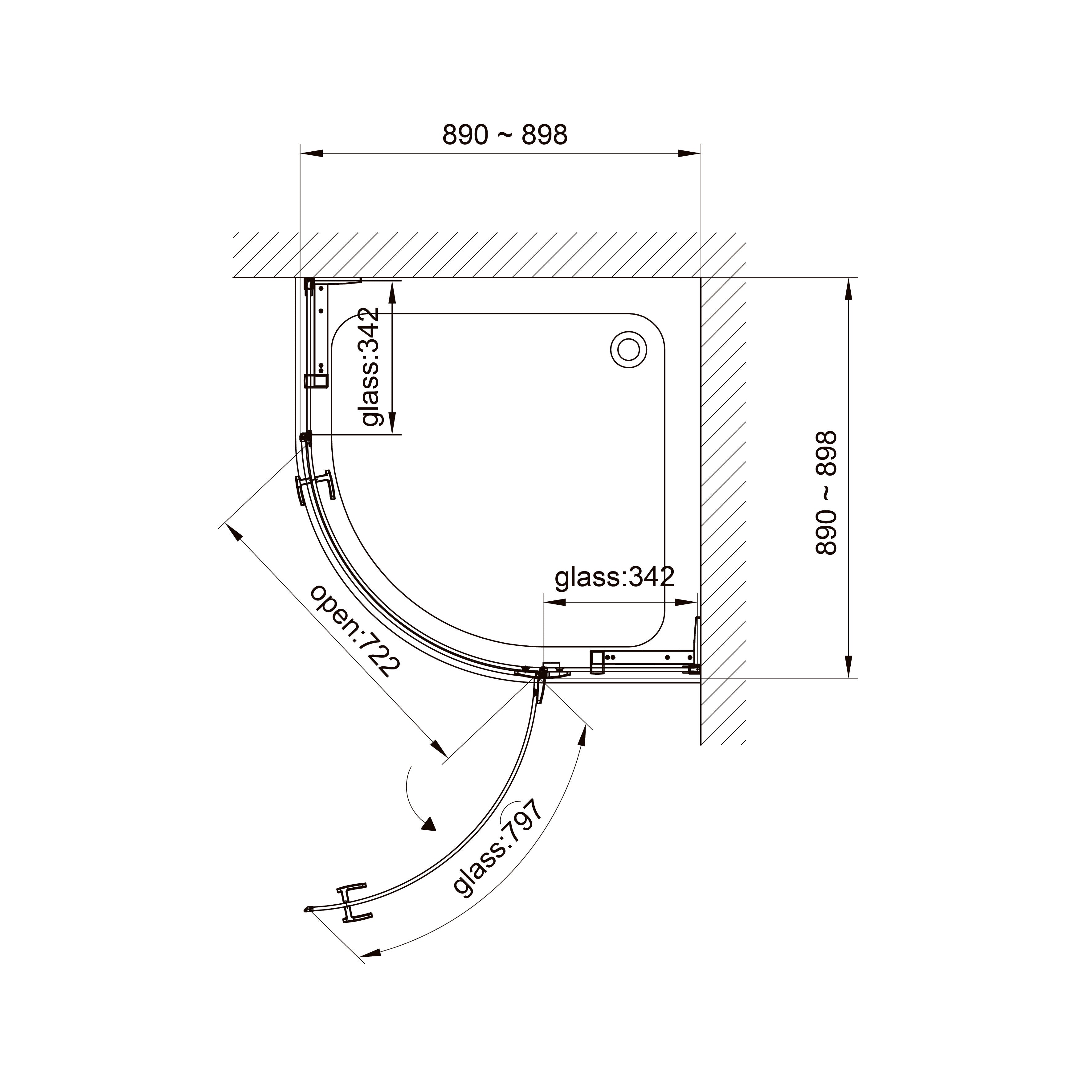 N90RC Cabina de ducha Neon semicircular Cromo 900x900x1950 mm cristal clear 8 mm