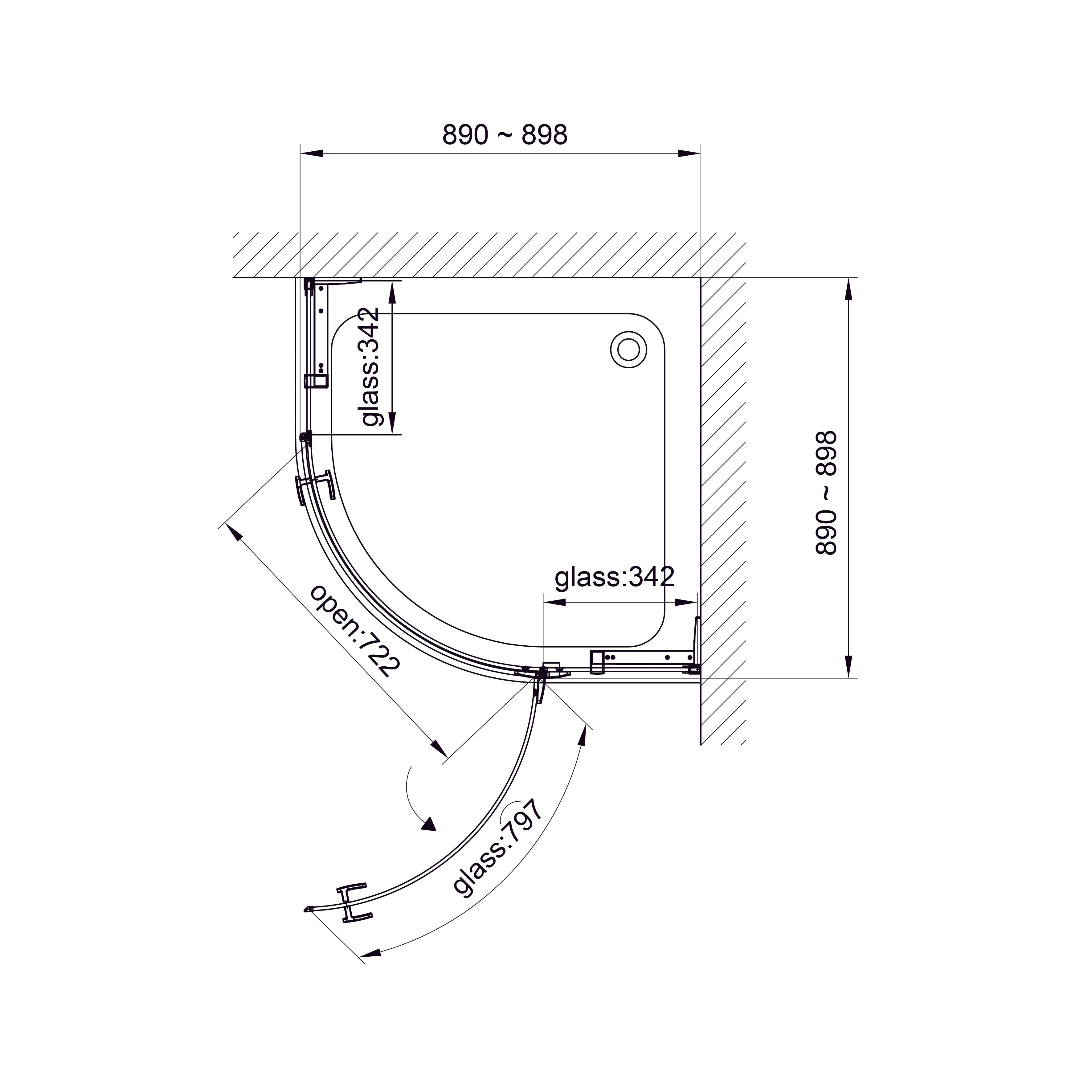 N90RС Душова кабіна NEON напівкругла Chrome 900x900x1950 мм скло 8мм прозоре