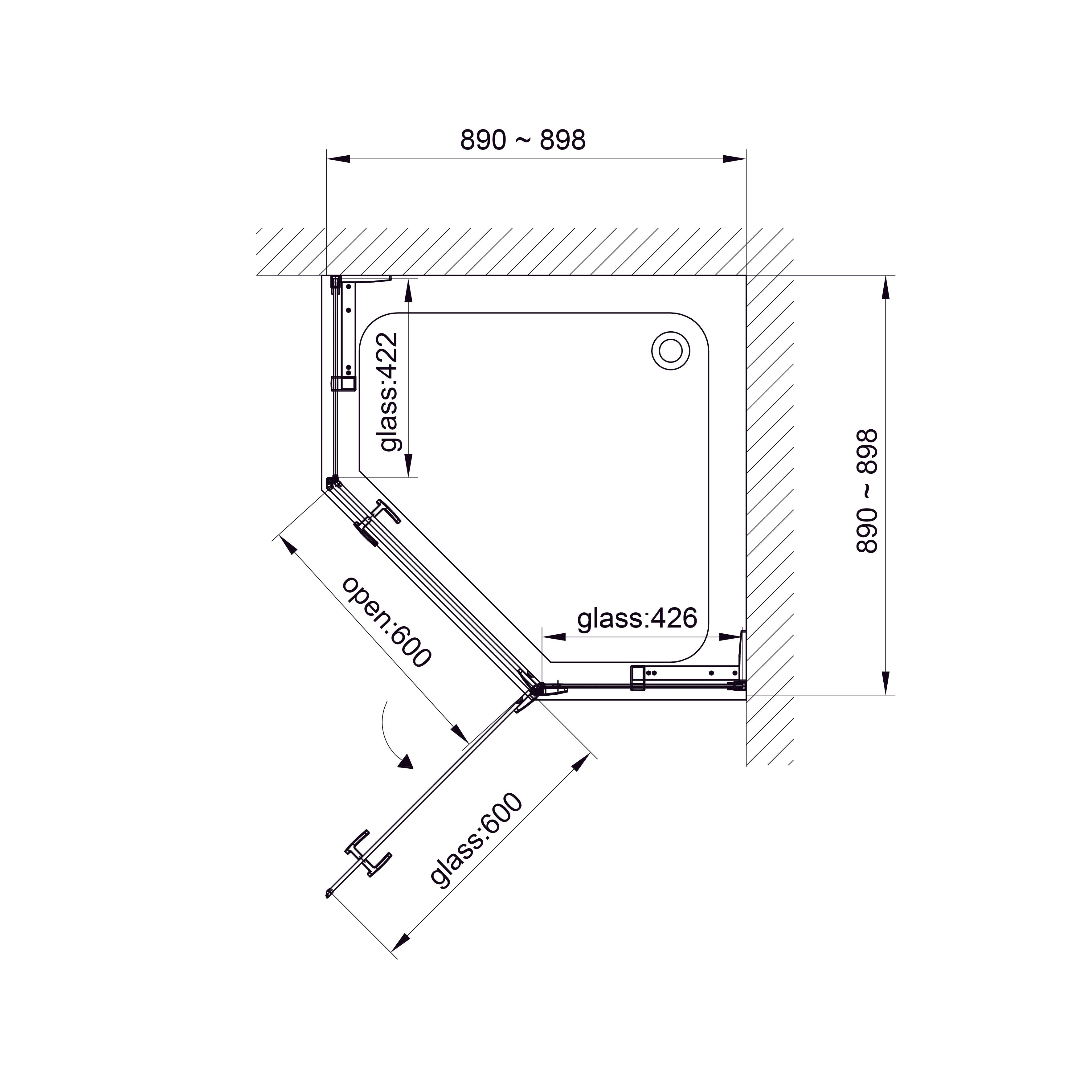 N90PС Душова кабіна NEON пентагональна Chrome 900x900x1950 мм скло 8мм прозоре (2 частини)