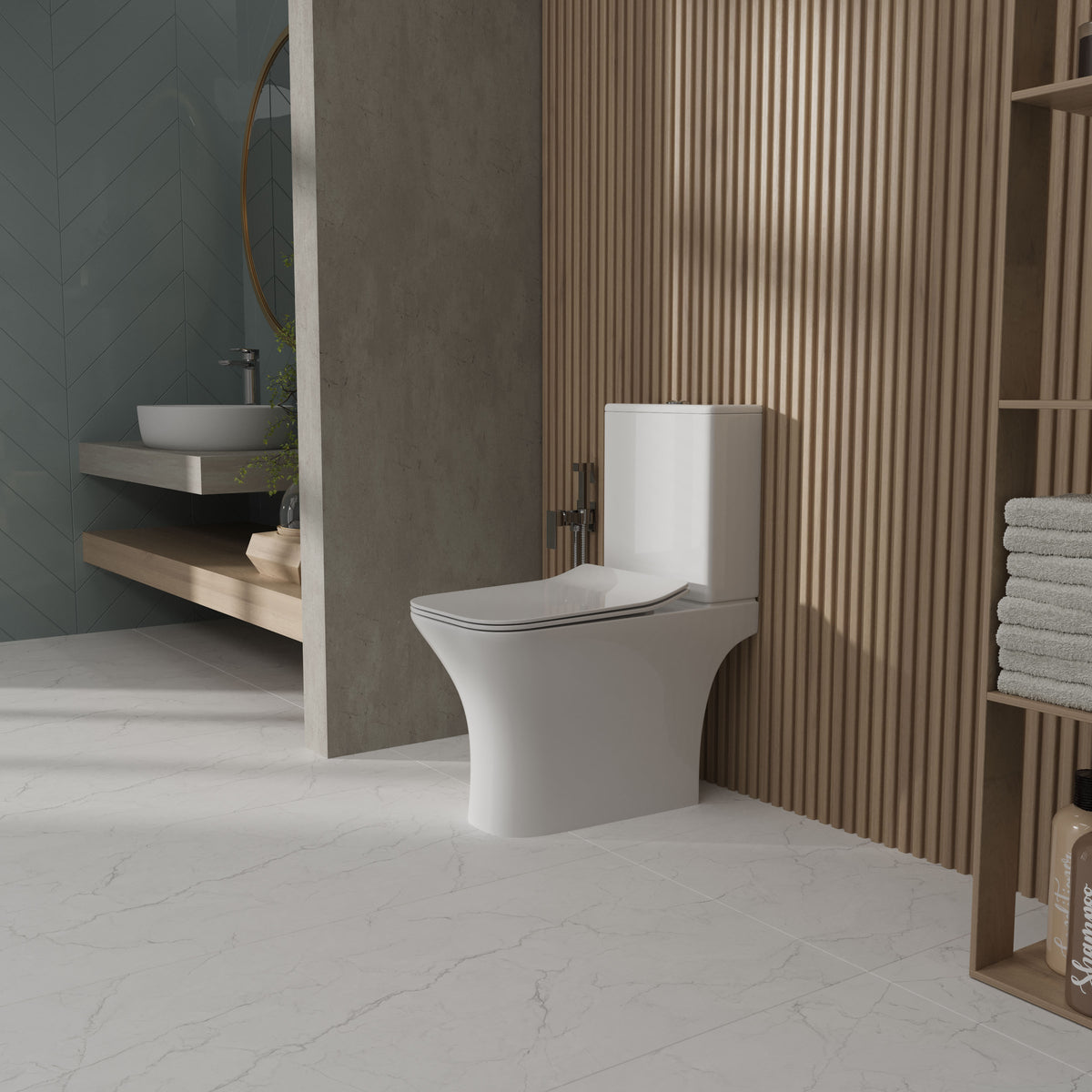 TREND WC-Kombination: Stand-WC mit Soft-Close-Sitz + Spülkasten (Rimless-Spülung)