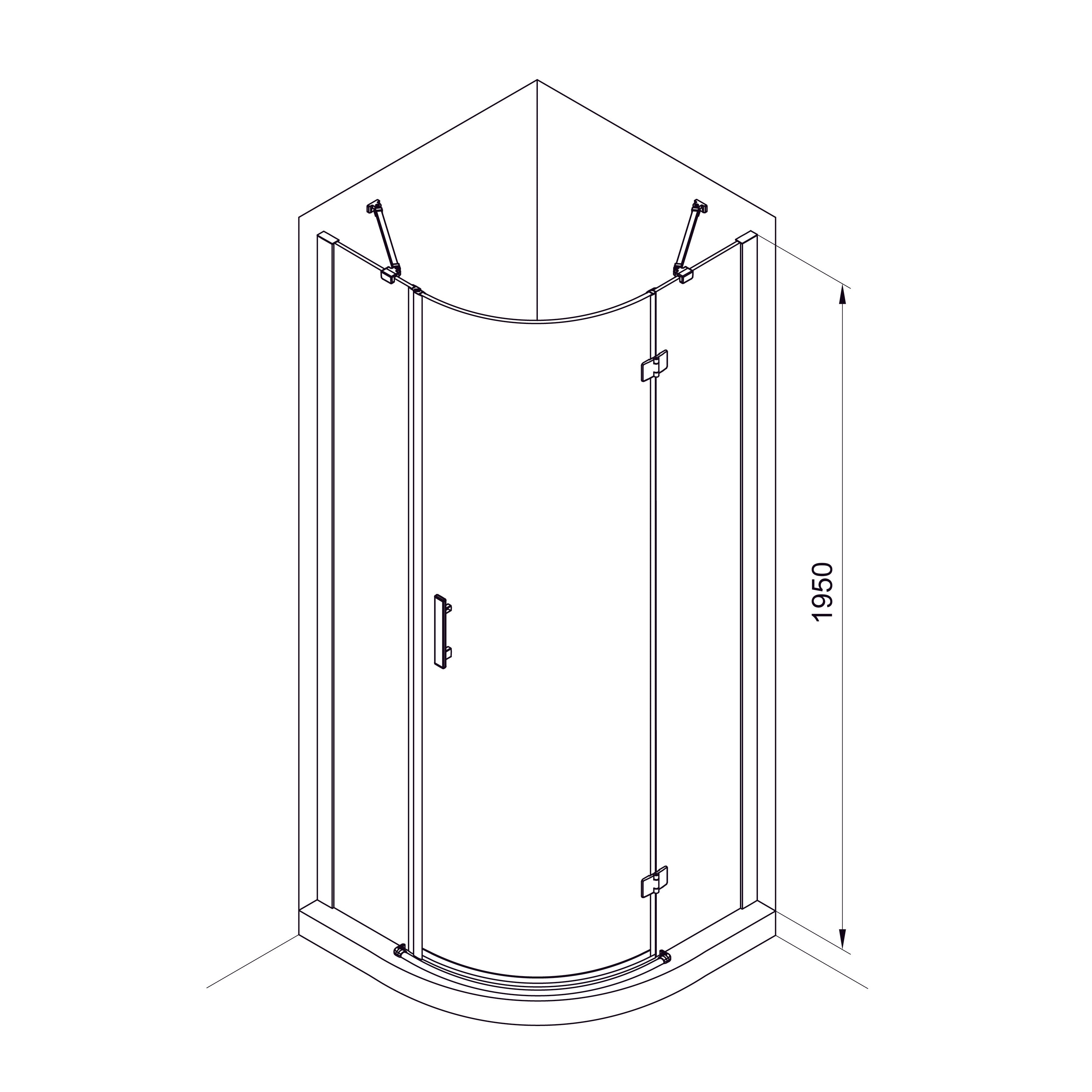 K90RC-1 Душова кабіна KVADRO напівкругла 900x900x1950 мм скло прозоре