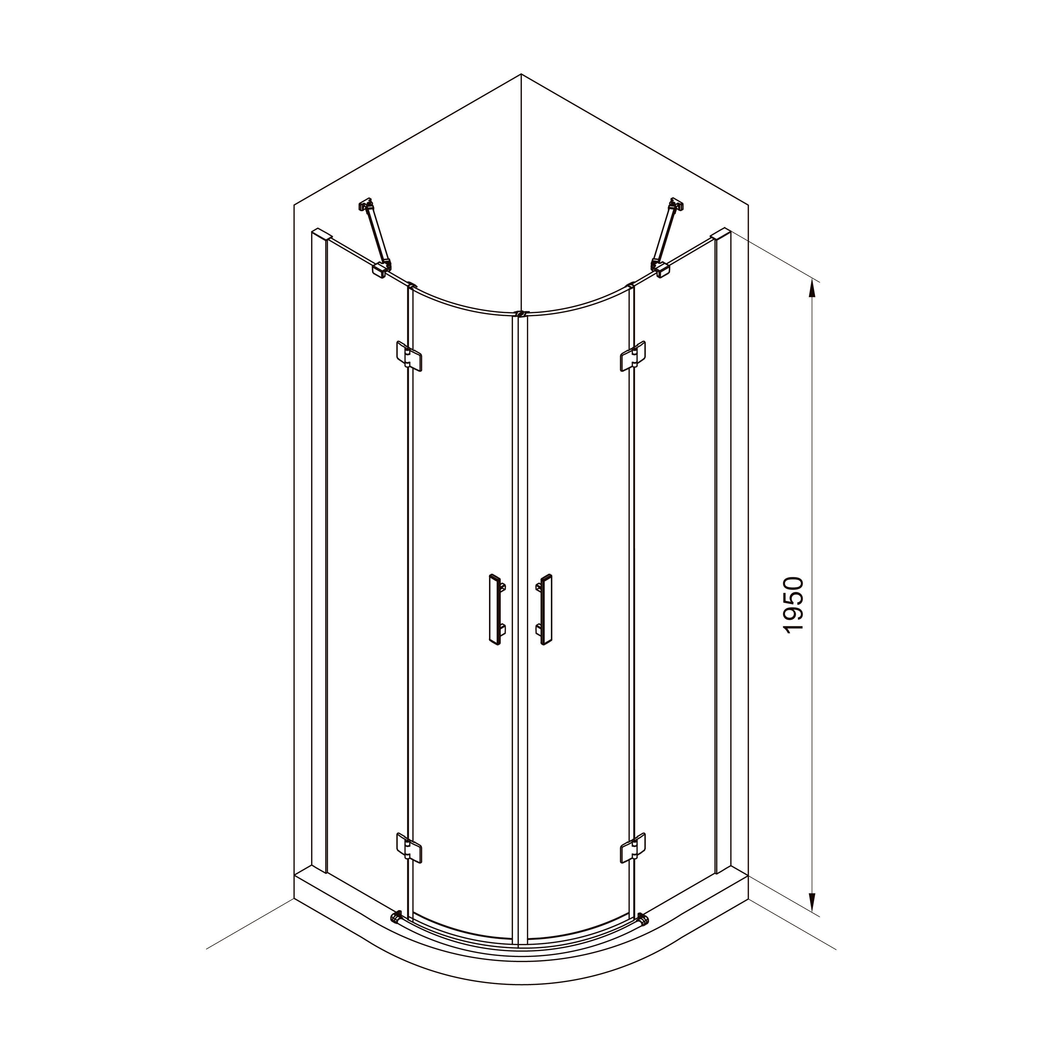 K90RC-2 Cabina de ducha KVADRO semicircular 900x900x1950 mm cristal clear