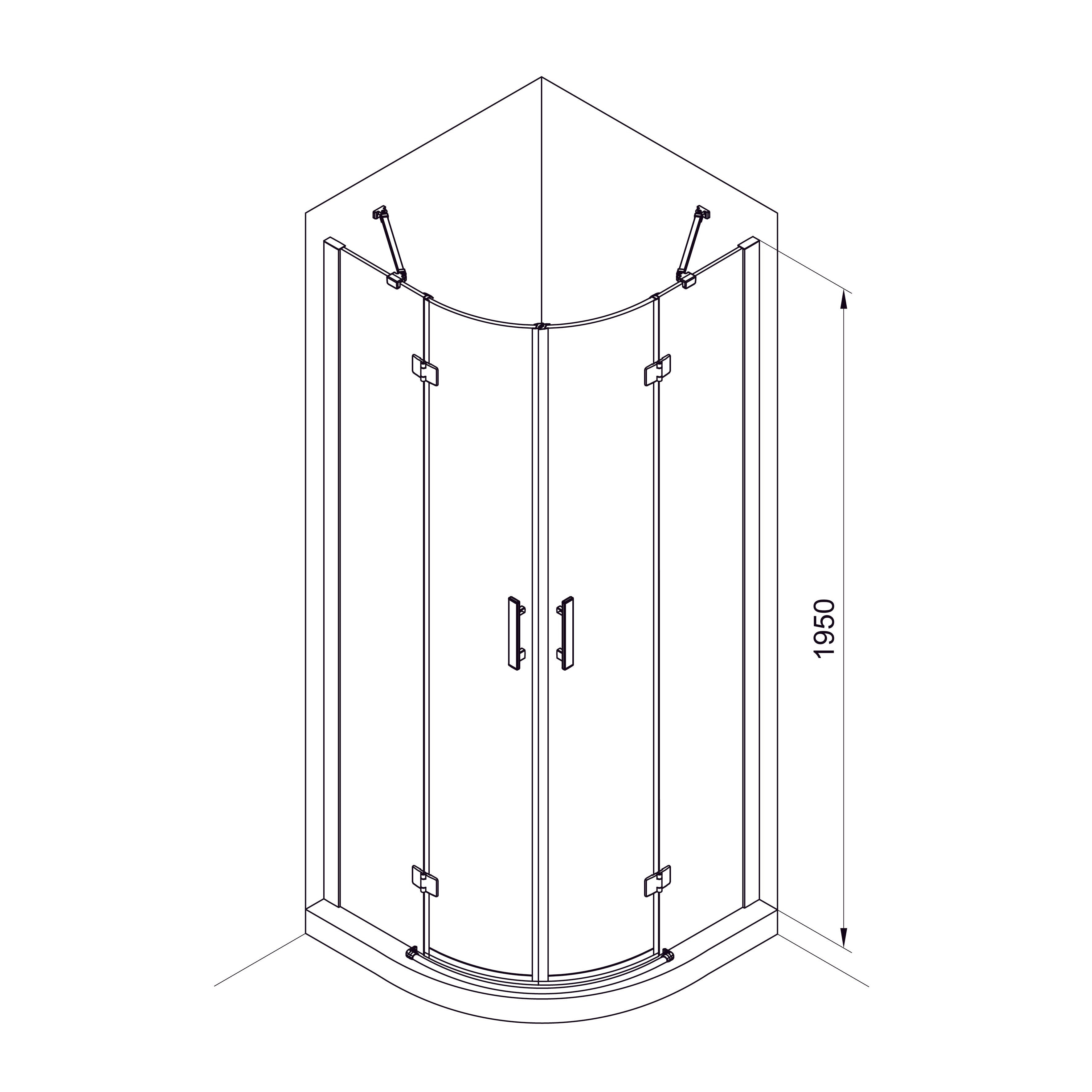 K90RC-2 Душова кабіна KVADRO напівкругла 900x900x1950 мм скло прозоре