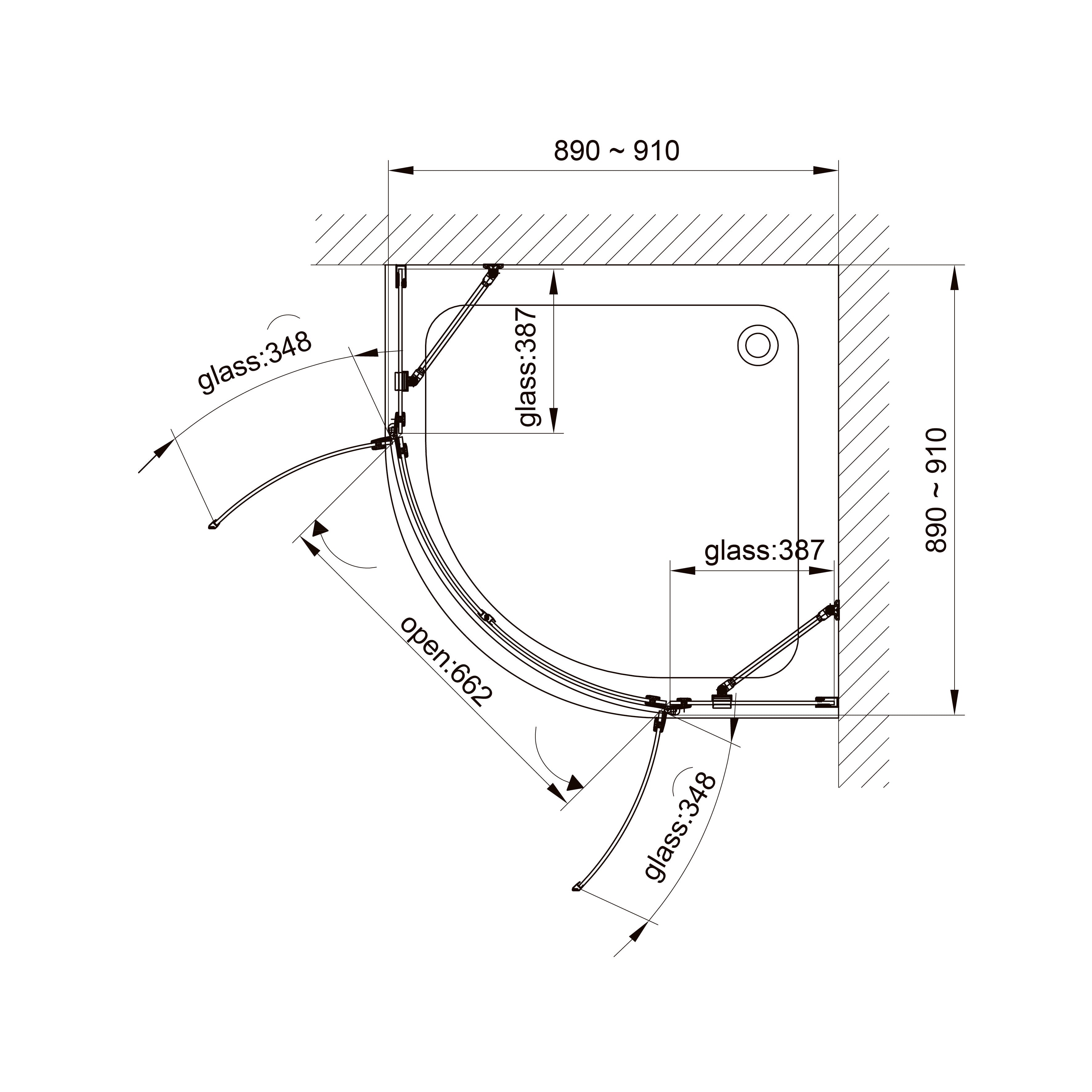 K90RC-2 Cabina de ducha KVADRO semicircular 900x900x1950 mm cristal clear
