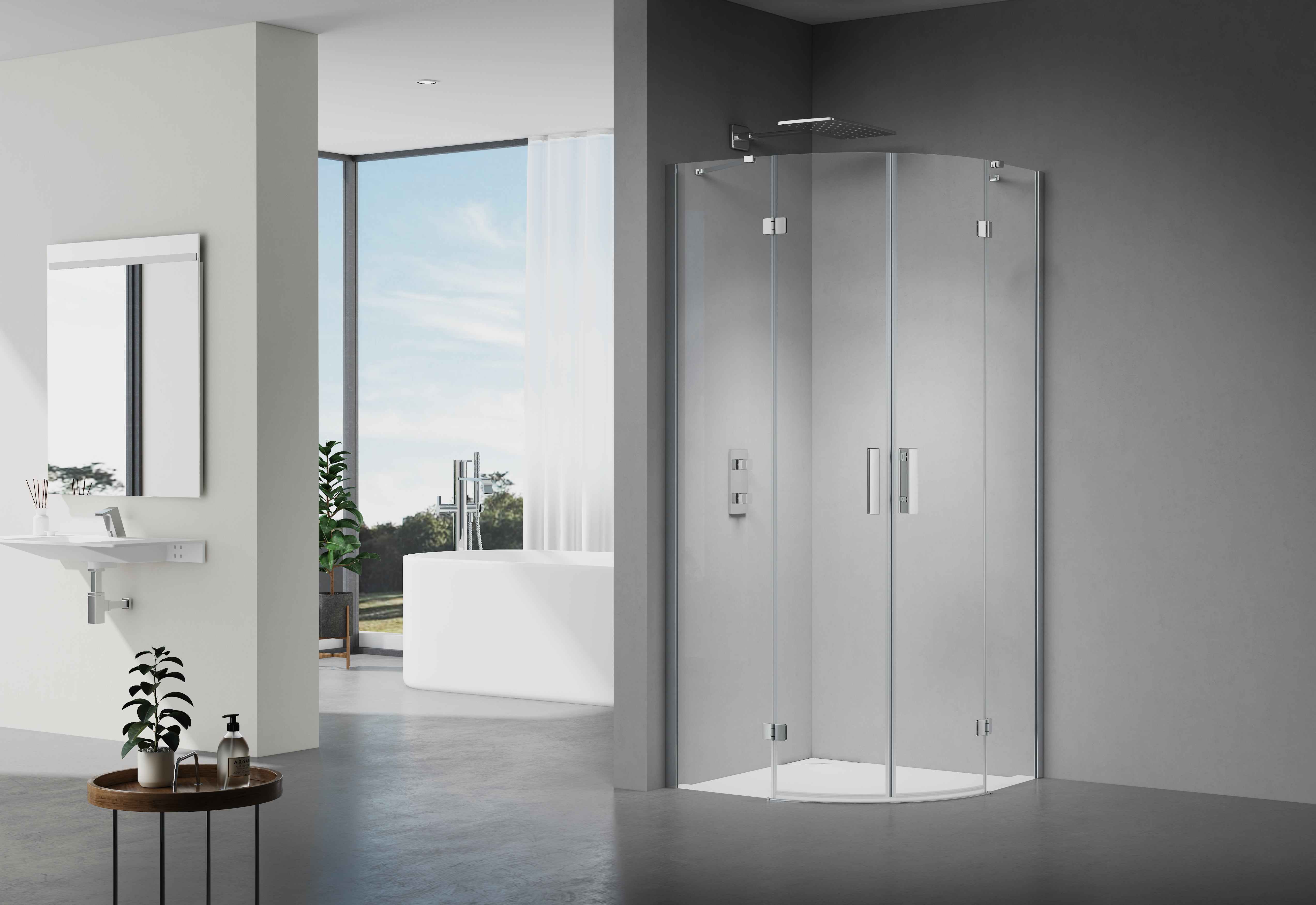 K90RC-2 Душова кабіна KVADRO напівкругла 900x900x1950 мм скло прозоре