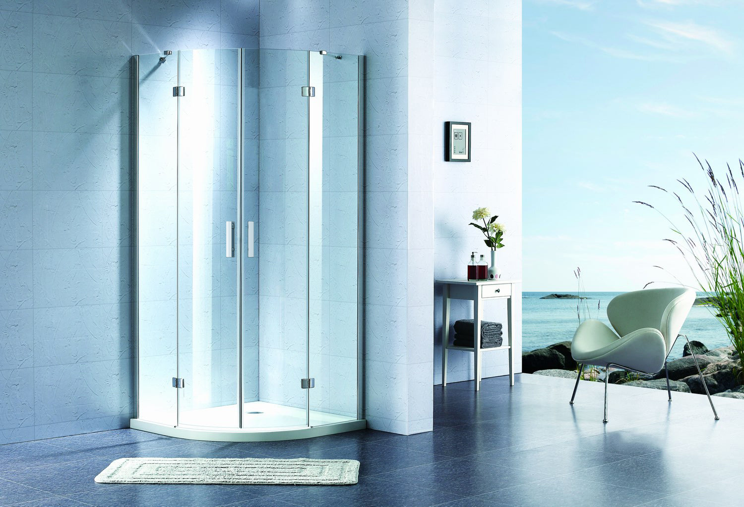 K90RC-2 Cabina de ducha KVADRO semicircular 900x900x1950 mm cristal clear