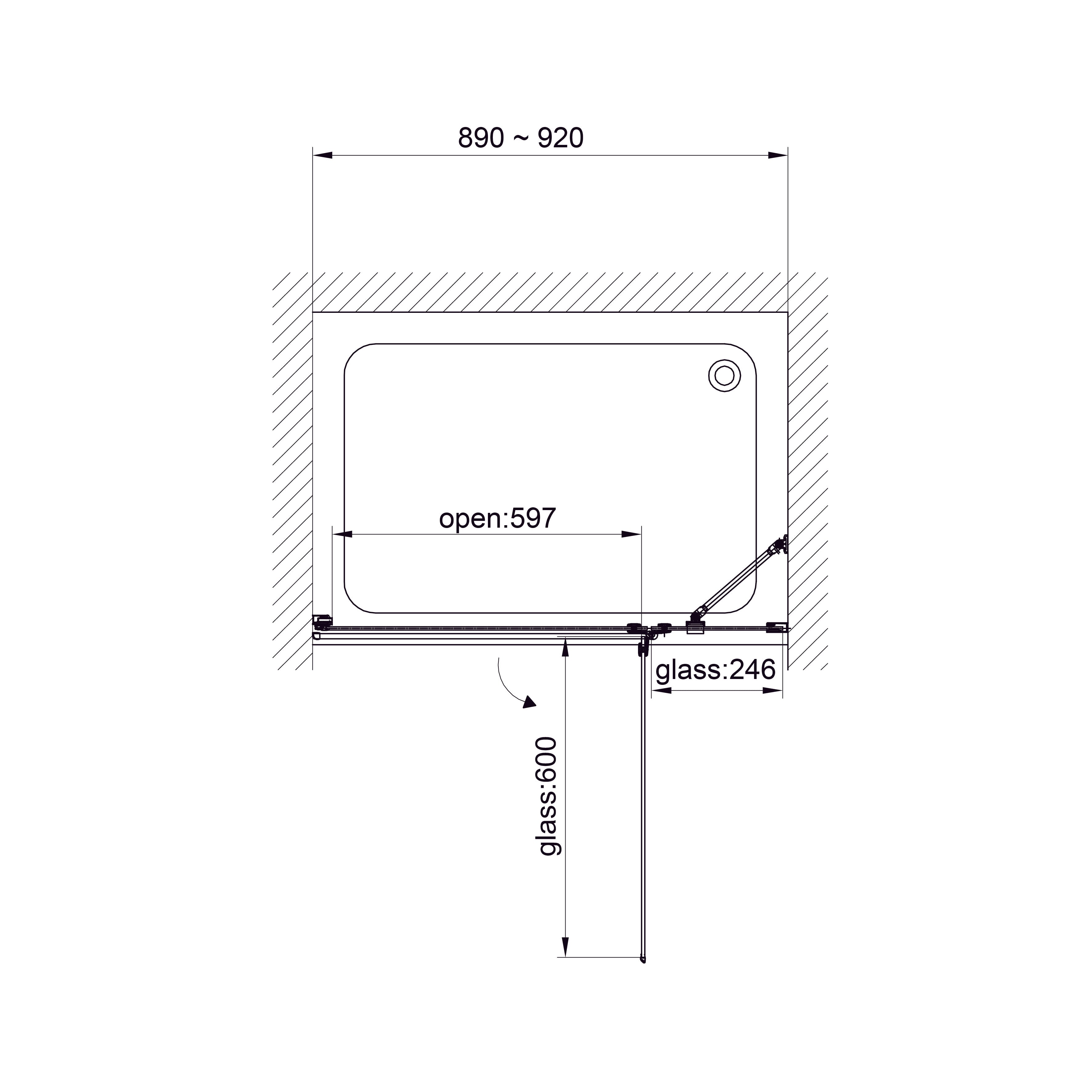 K90DC Puerta de ducha Kvadro 900x1950 mm cristal clear