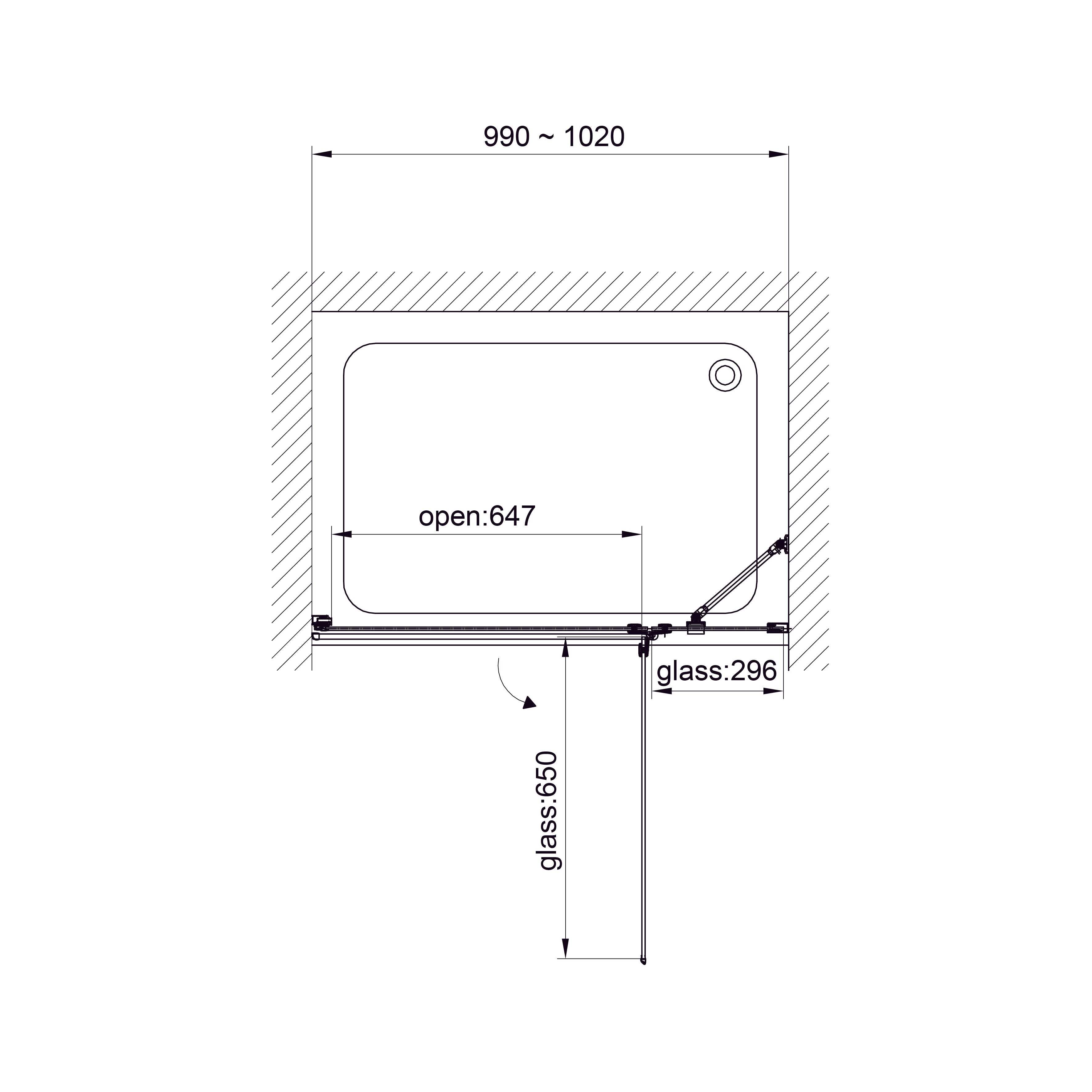 K100DC Душові двері KVADRO 1000х1950 мм Chrome Clear