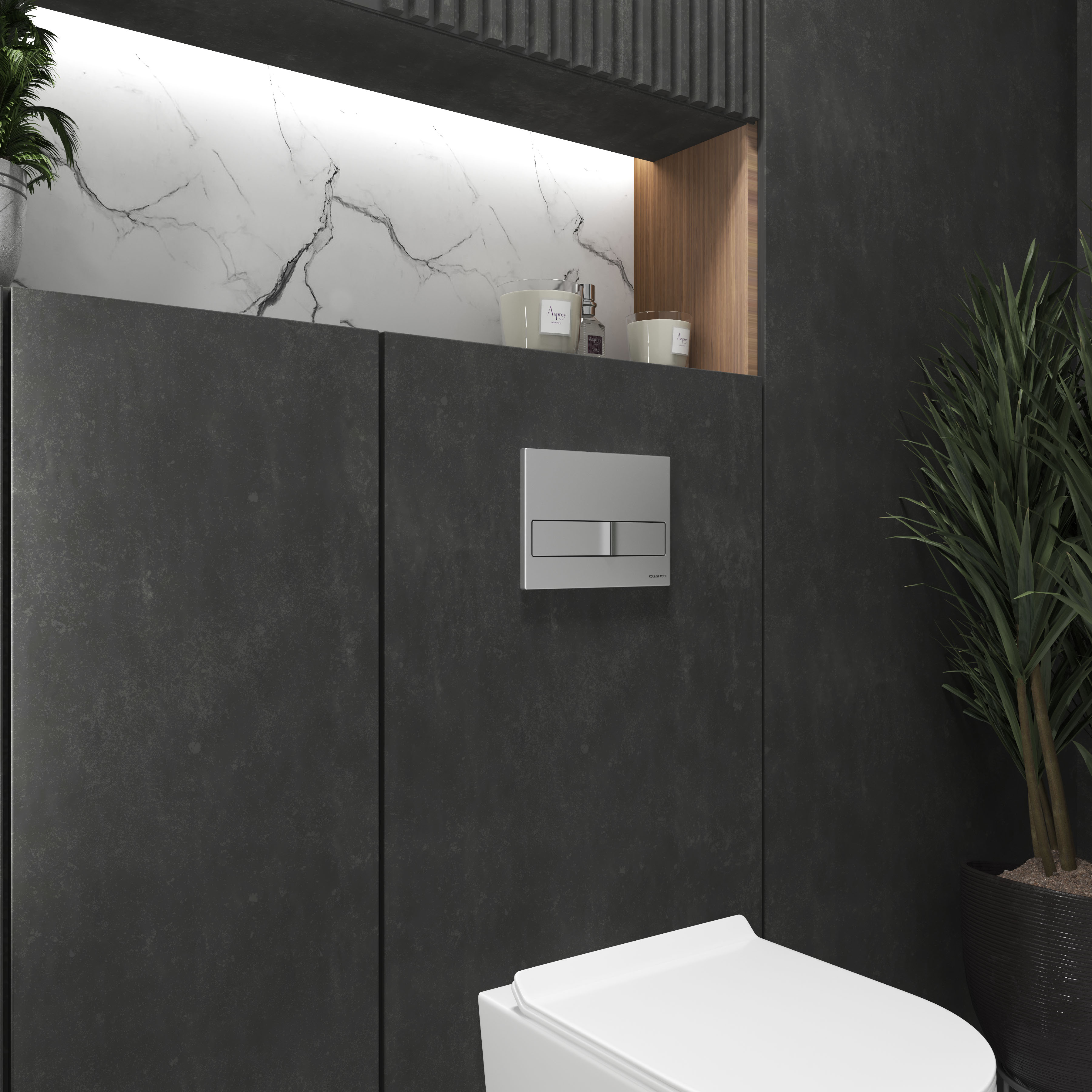 Neon flush plate, matte chrome