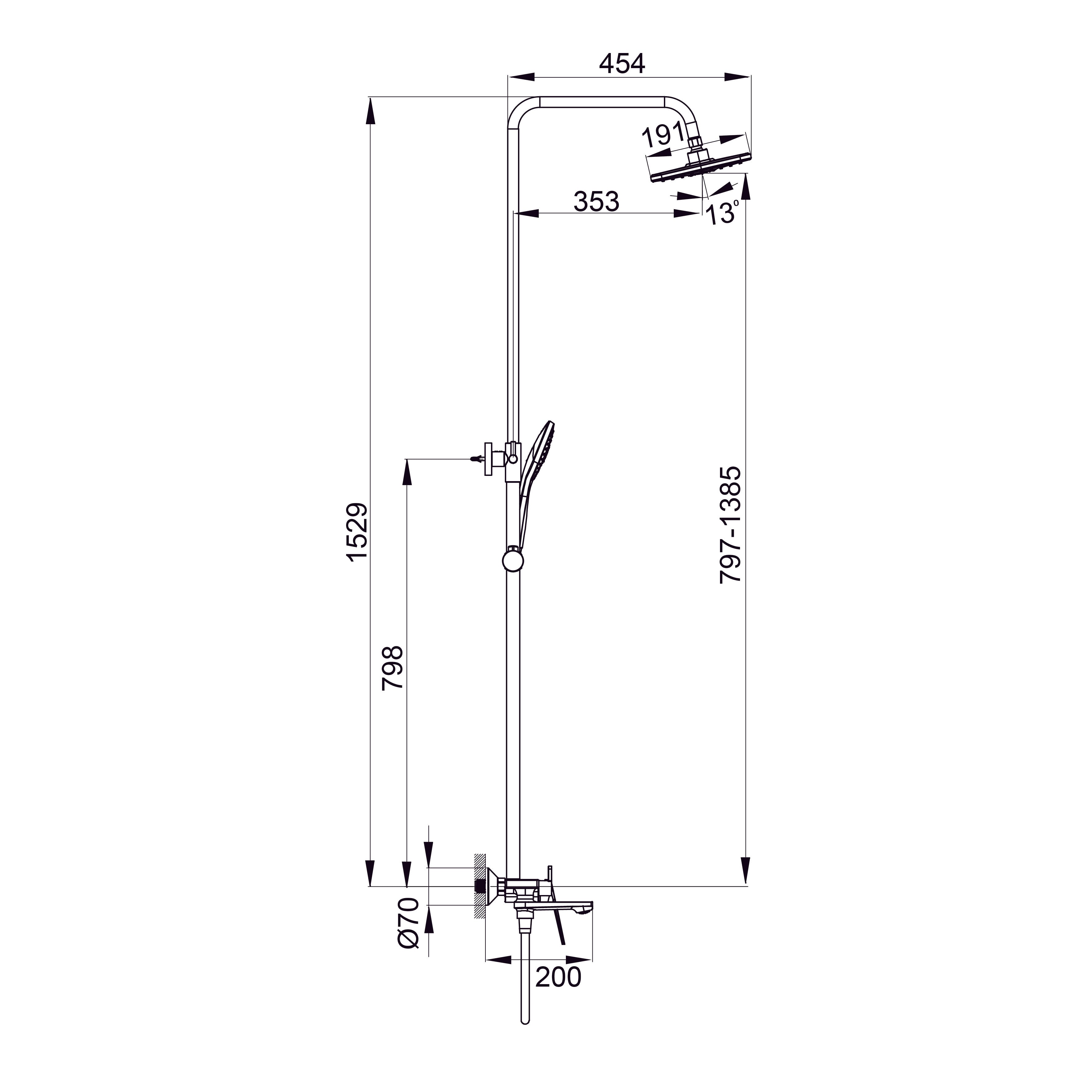 Trend душова система зі змішувачем та виливом, чорний матовий