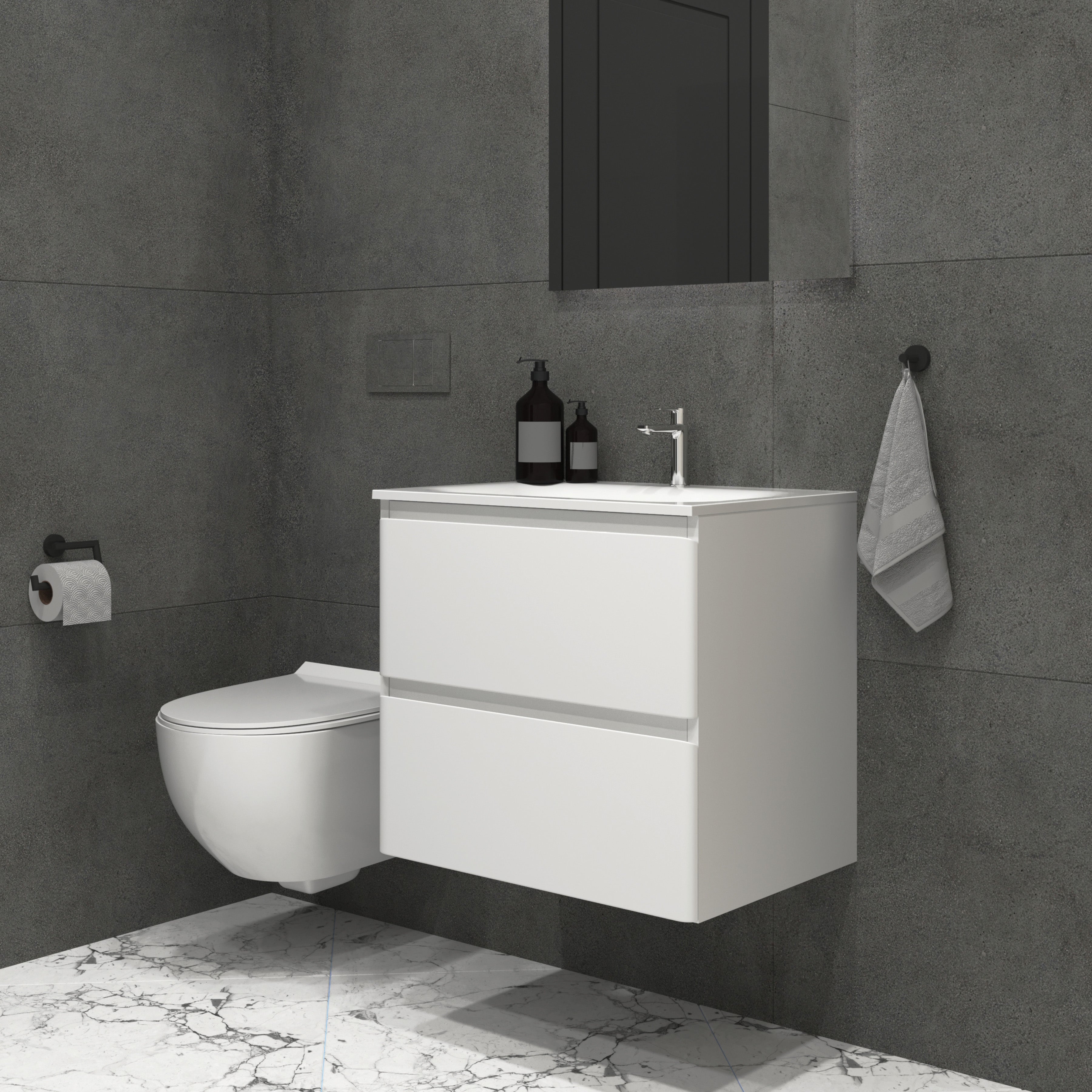 Тумба консольна біла з умивальником Trend 90cм