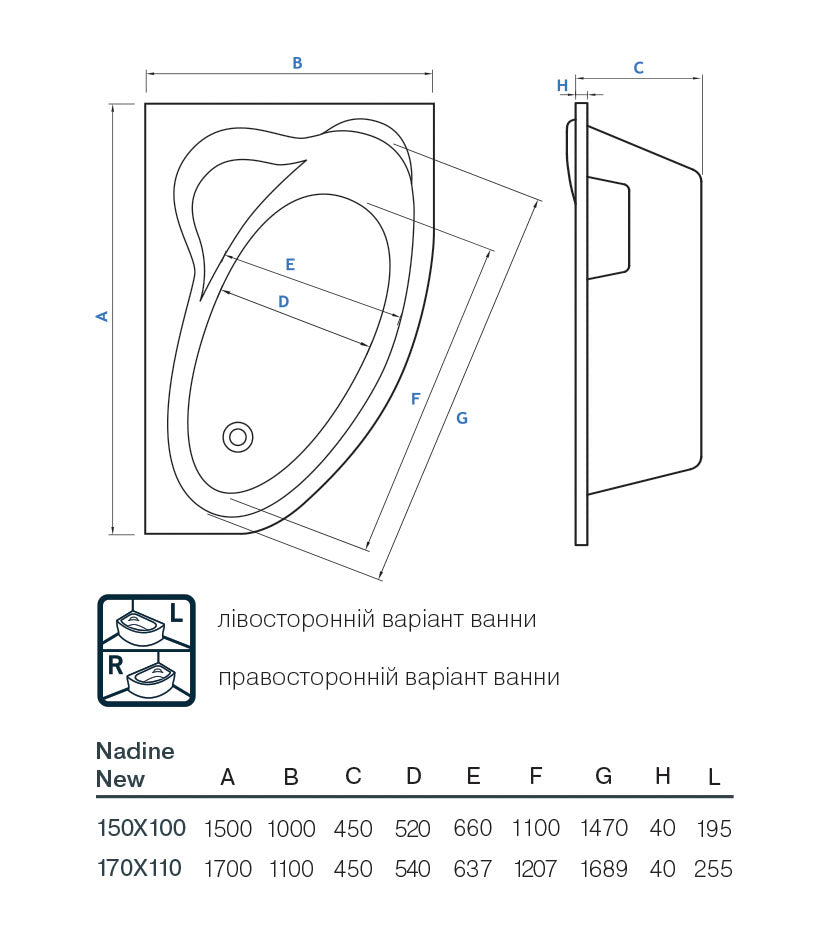 Bathtub Nadine New 150x100 R