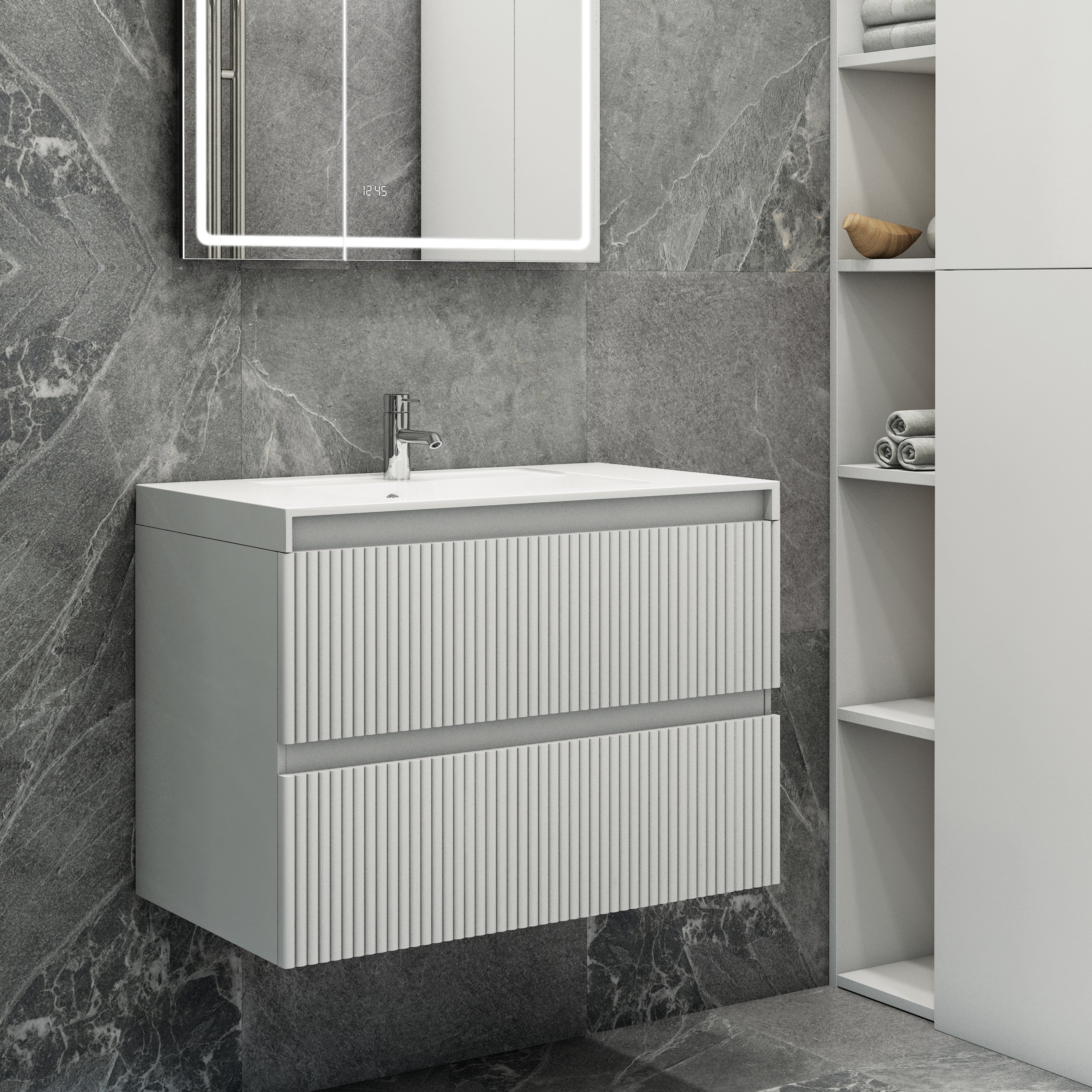 Тумба консольна LINE 800 (білий матовий) з умивальником