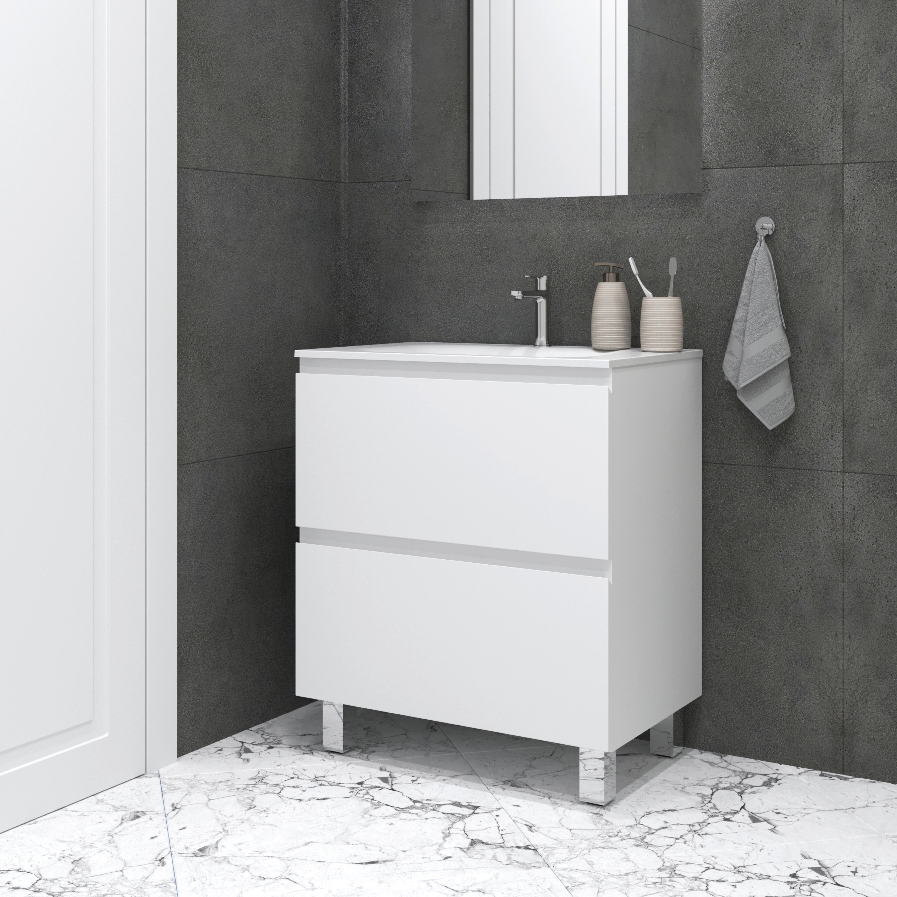 Stojící skříňka Edge New 700 (bílá) s umyvadlem