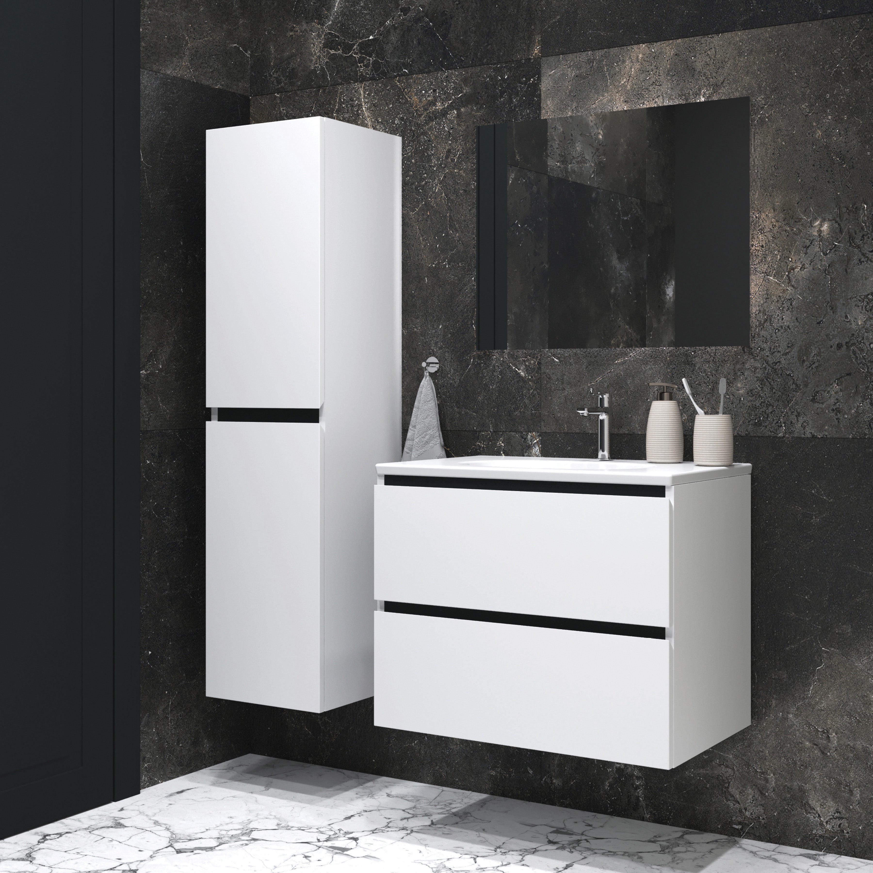 Orion 900 wall-hung cabinet (white) with washbasin