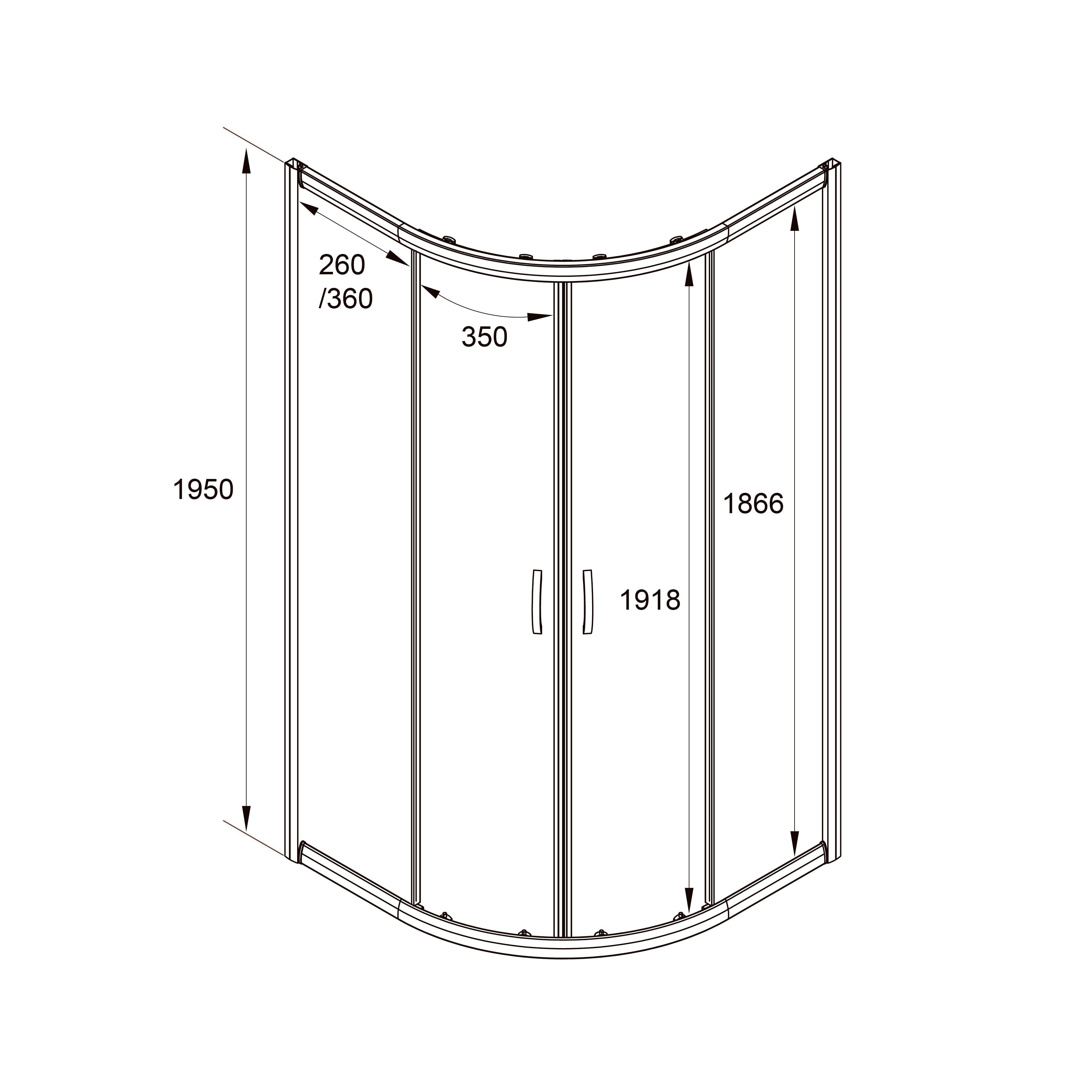 RNP90BGR Cabina de ducha semicircular Round Pro Negro mate 900x900x1950, cristal 6mm GREY (puertas correderas)