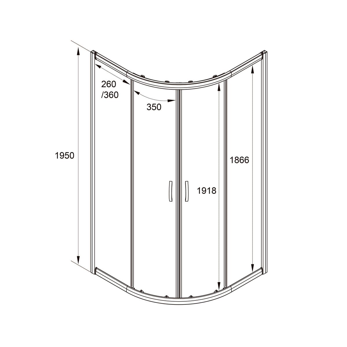 RNP90BGR Cabina de ducha semicircular Round Pro Negro mate 900x900x1950, cristal 6mm GREY (puertas correderas)