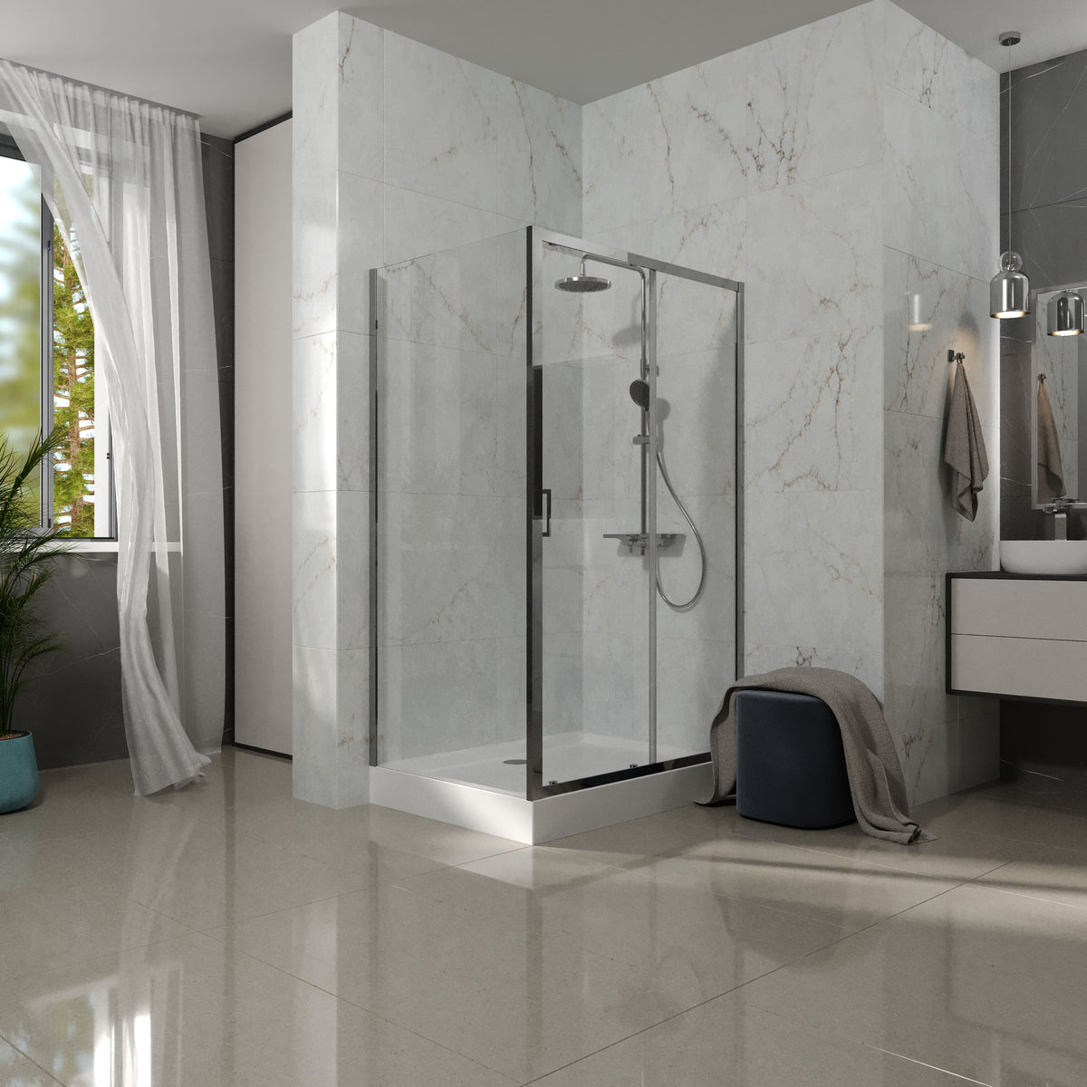 TRPR120C Cabina de ducha rectangular Trend Pro Cromo 1200x900x1950, cristal 5mm clear (puertas correderas)