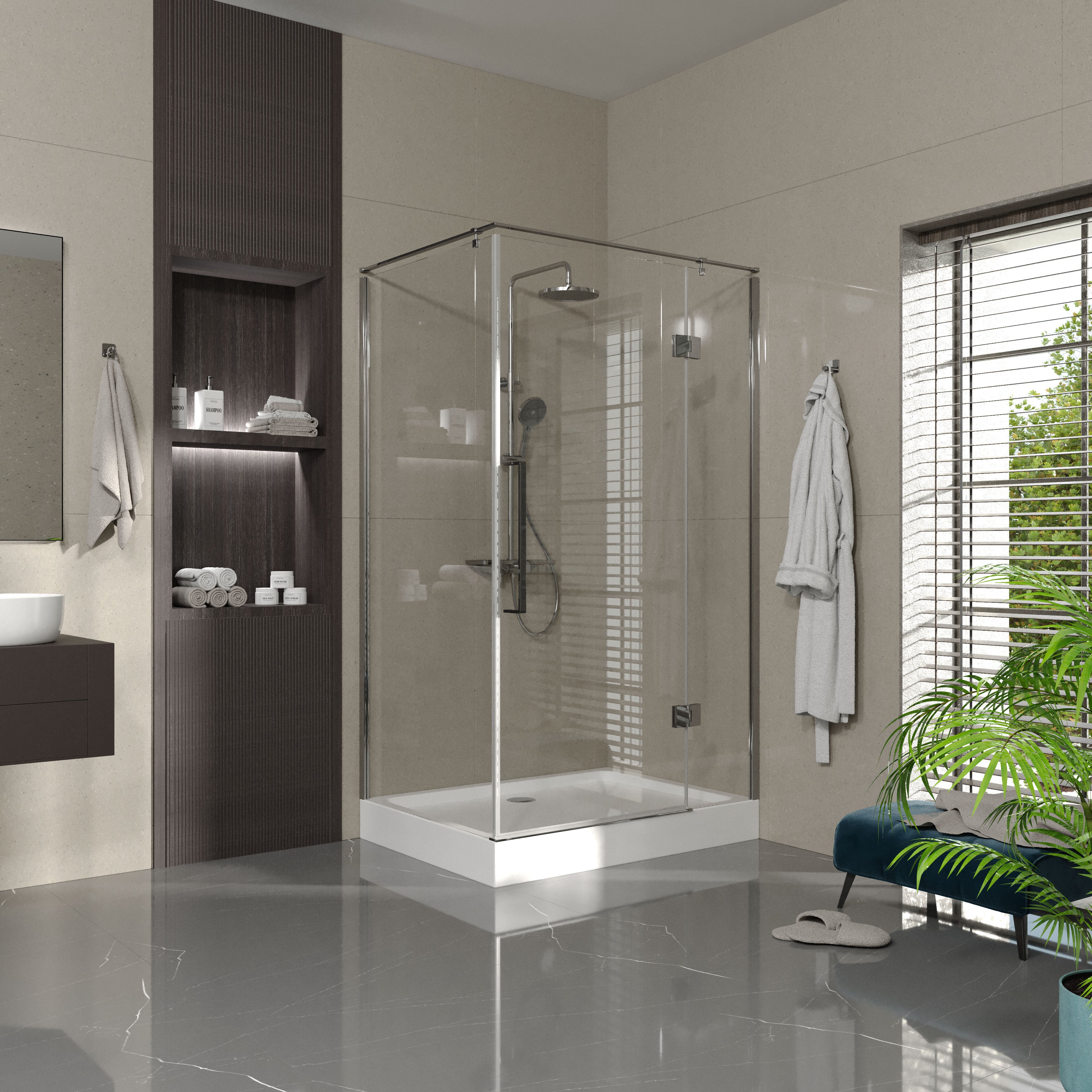 AQP120CC Cabina de ducha rectangular Aqua Pro Cromo 1200x900x1950, cristal 6mm clear (puertas abatibles)