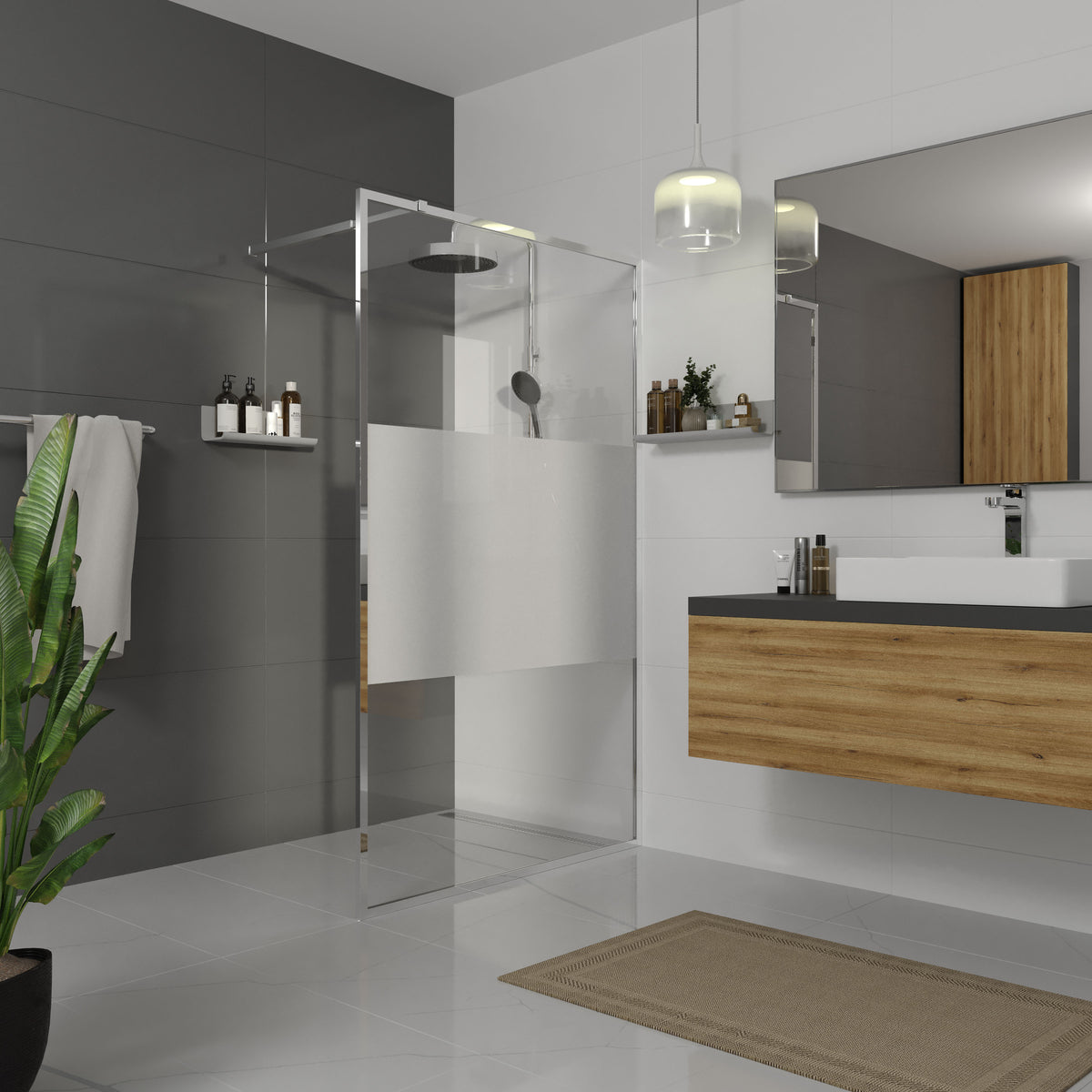 AQWC70120CI Mampara fija de ducha con perfil Aqua Walk-IN Cromo 1200x1950x(700-1200), cristal 8mm Clear Intimato