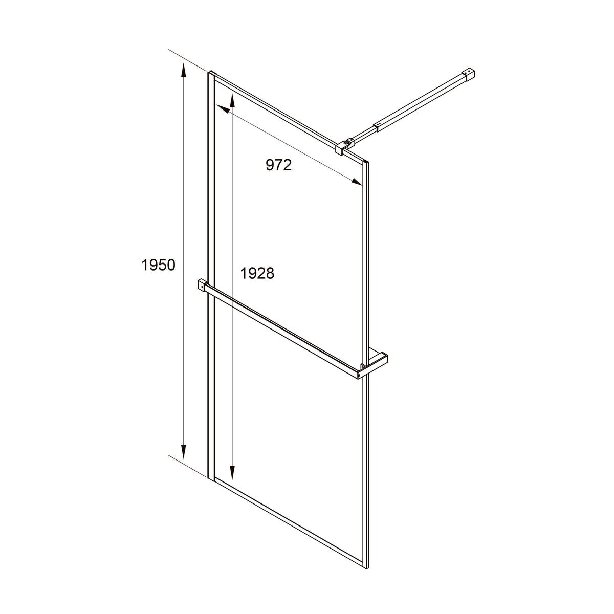 AQWB70120С Aqua Walk-IN shower wall profile matt black 1000x1950x(700-1200) 8mm clear glass with towel holder