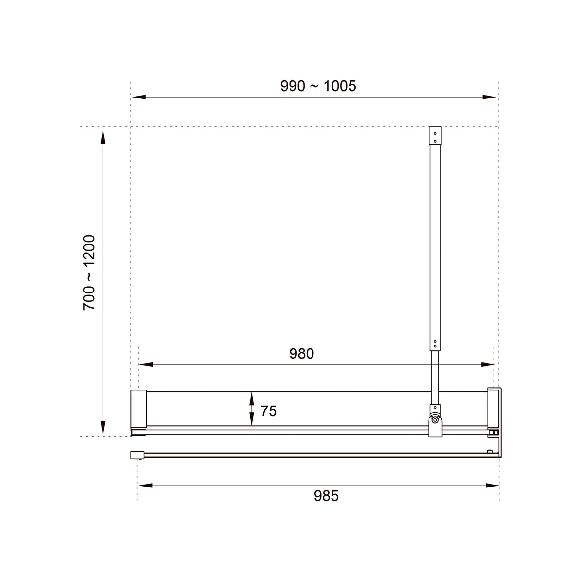 AQWB70120С Aqua Walk-IN shower wall profile matt black 1000x1950x(700-1200) 8mm clear glass with towel holder