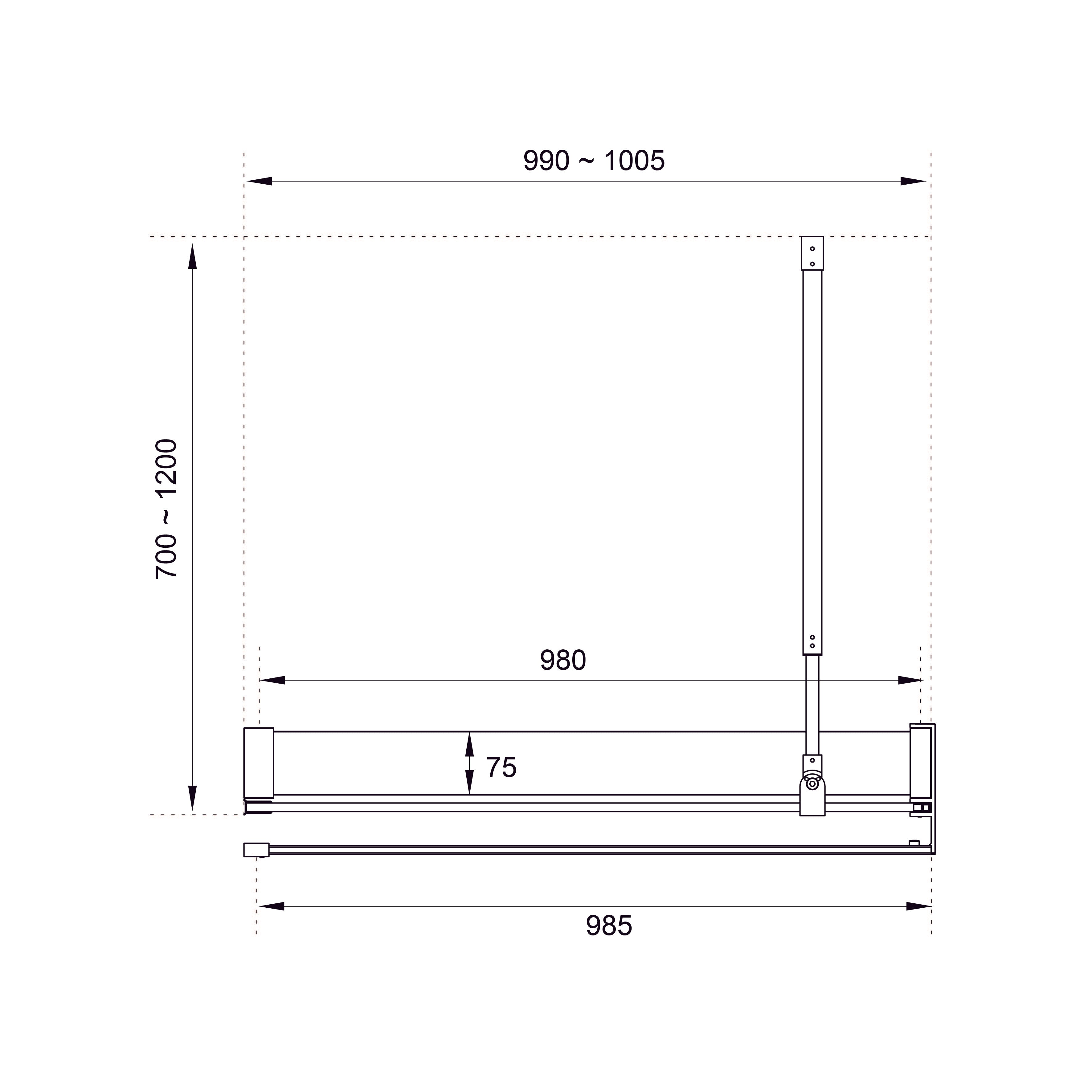 AQWB70120С Душова стінка профільна AQUA Walk-IN Black matt 1000x1950x(700-1200) cкло 8мм прозоре з рушникотримачем