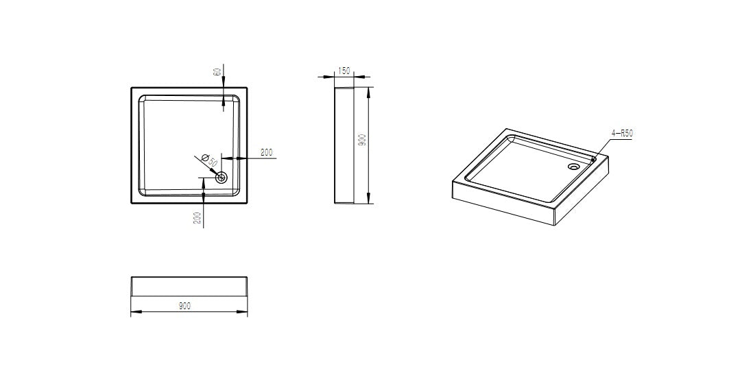Style plato de ducha acrílico 90x90x15 cuadrado
