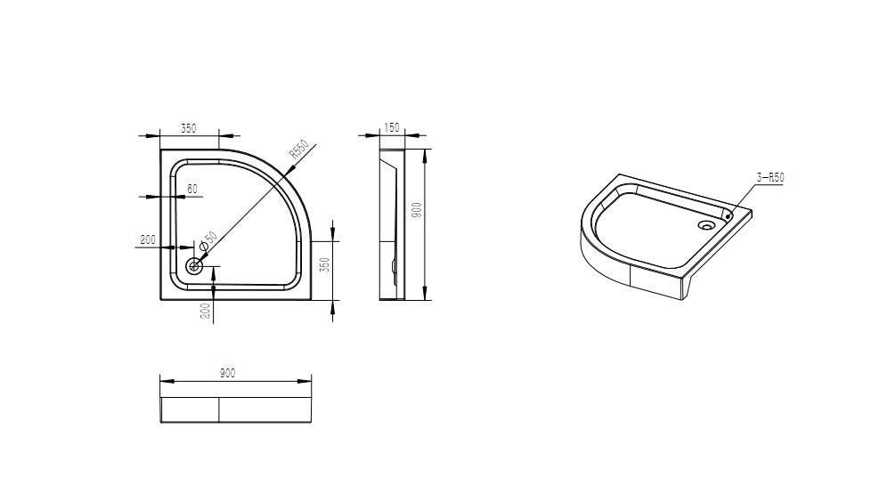 Style plato de ducha acrílico 90x90x15 semicircular