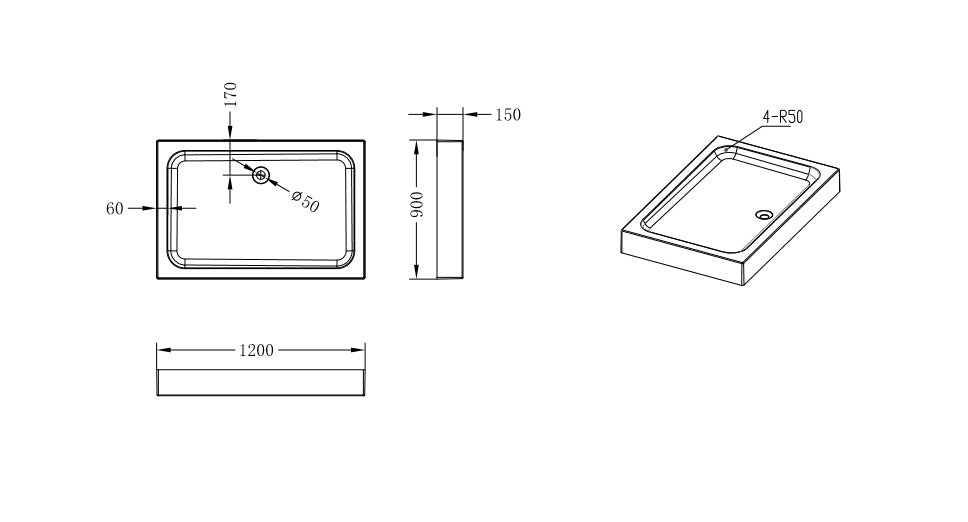 Style plato de ducha acrílico 120x90x15 rectangular