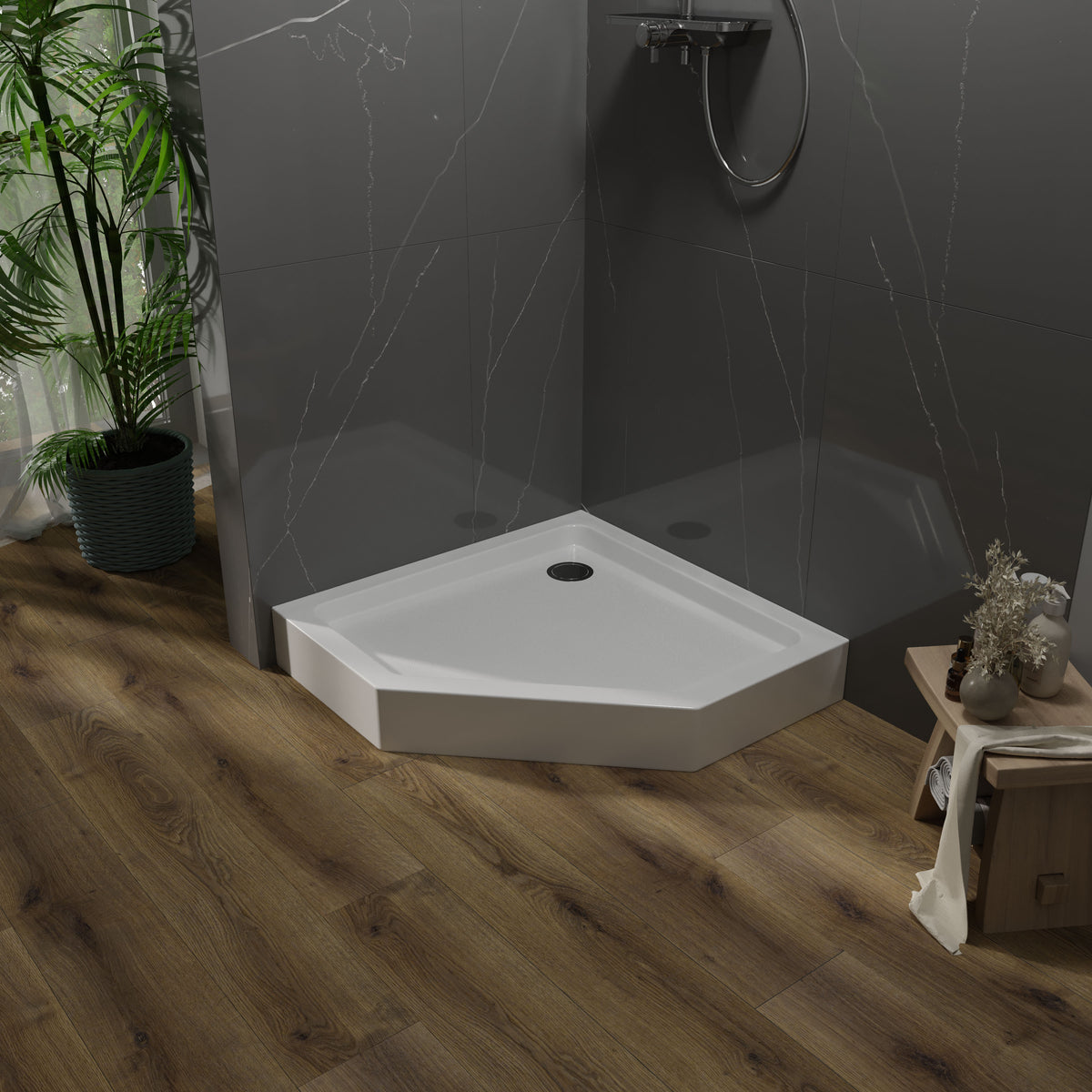 Style acrylic shower tray 90x90x15 pentagonal