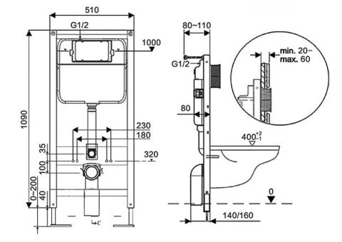 Aqua Line installation for wall-hung toilet