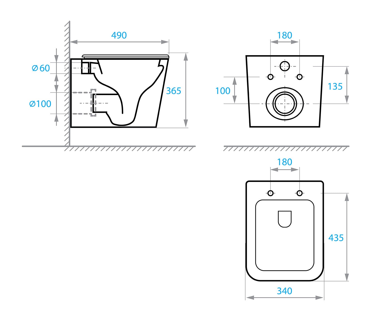 Trend inodoro suspendido con asiento Soft-close, descarga Tornado