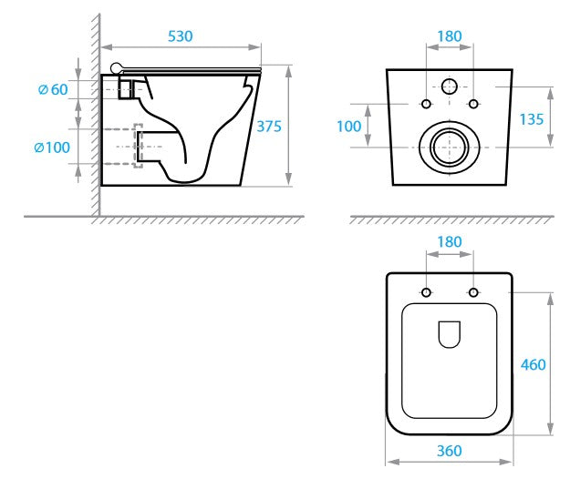KVADRO унітаз підвісний з сидінням Soft-close (змив Торнадо), чорний матовий