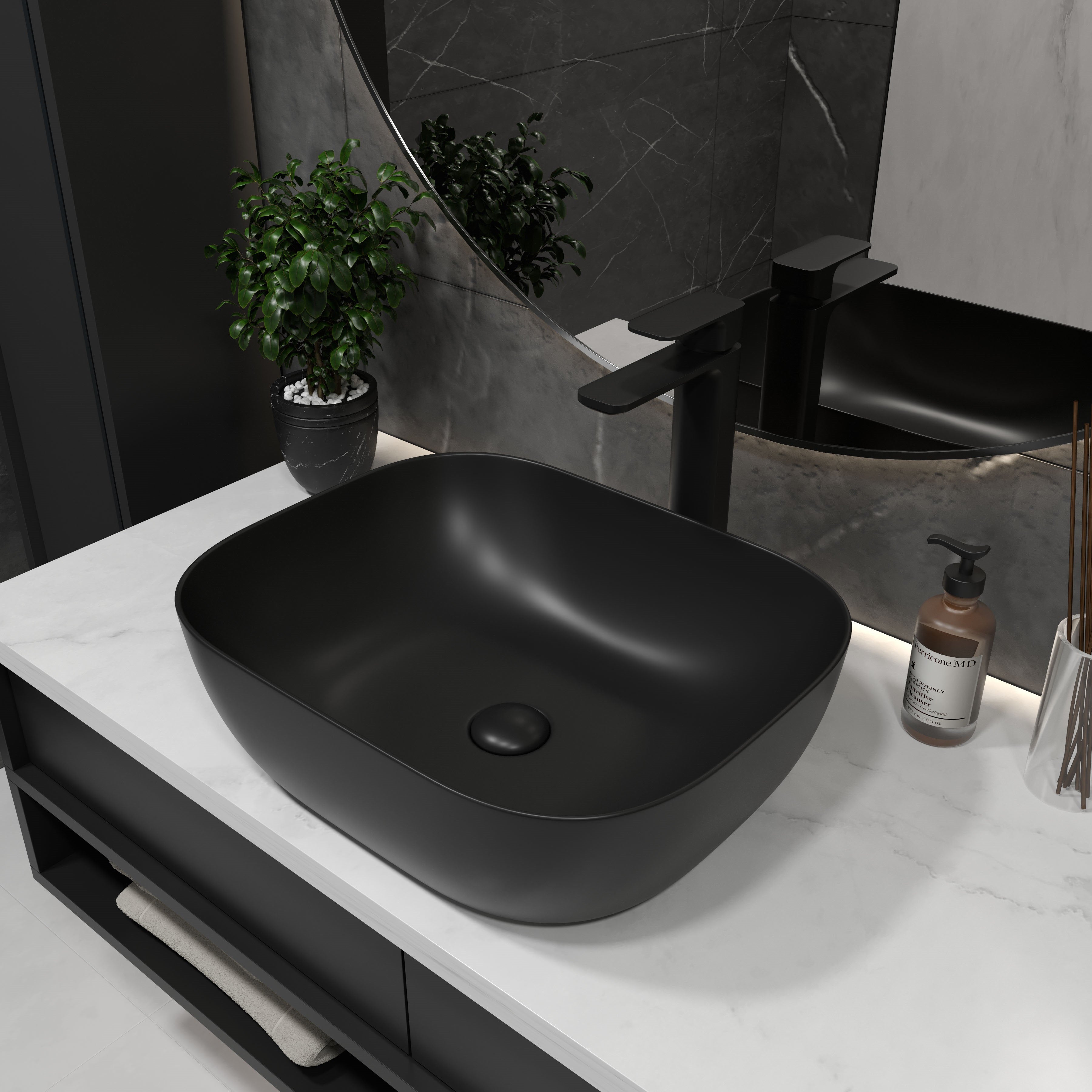 Round countertop washbasin 490x395mm, matt black