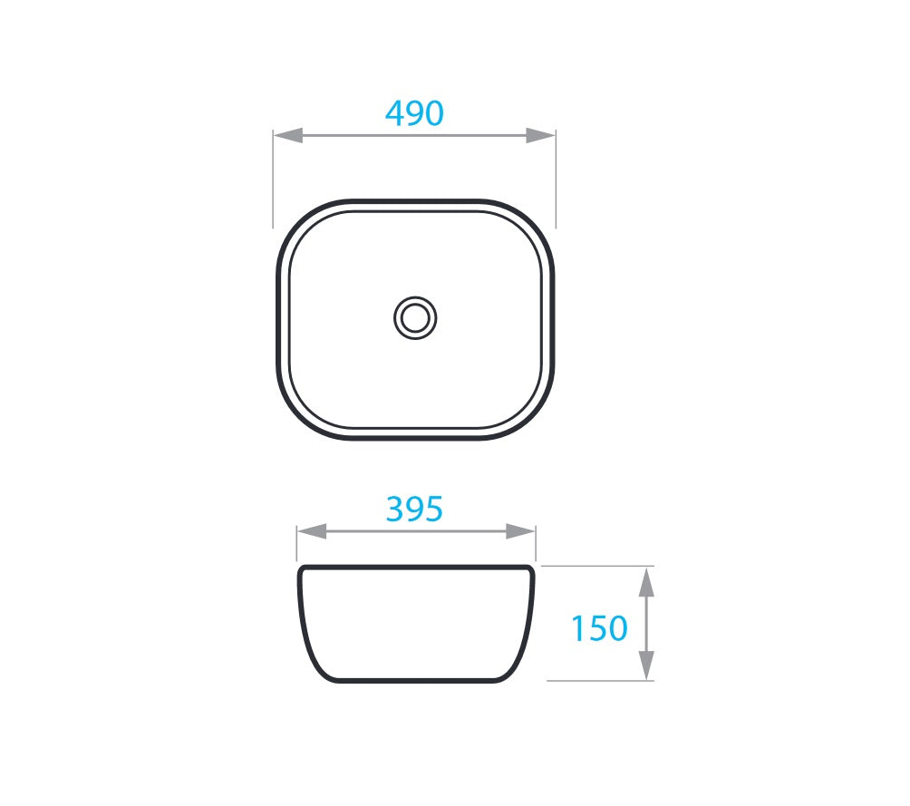 ROUND умивальник на стільницю 490х395 мм, чорний матовий